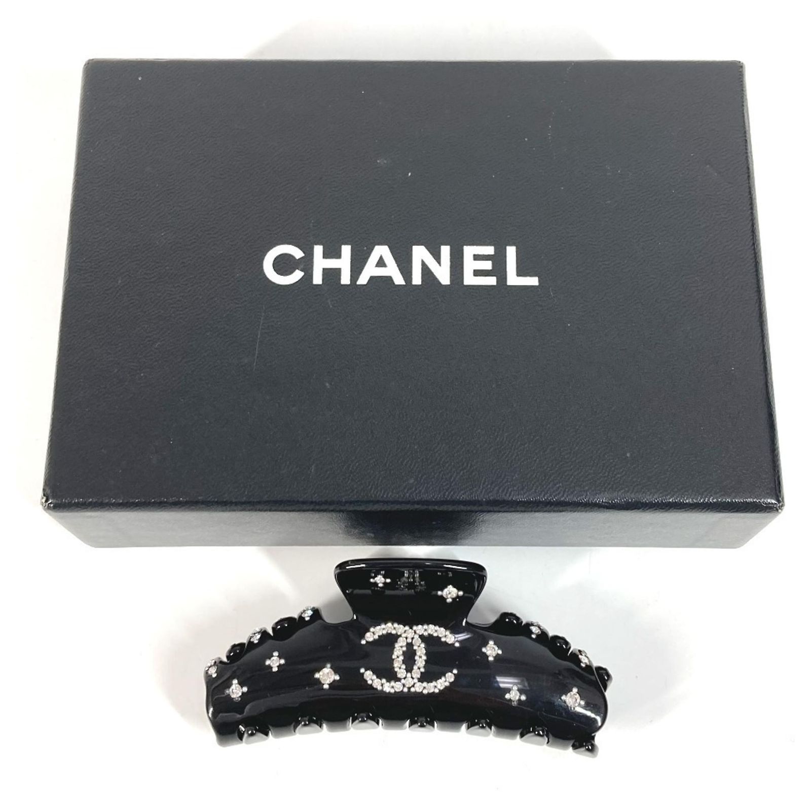 Chanel 08P CC Coco Mark Logo Hair Clip Black Silvery Plastic ref 