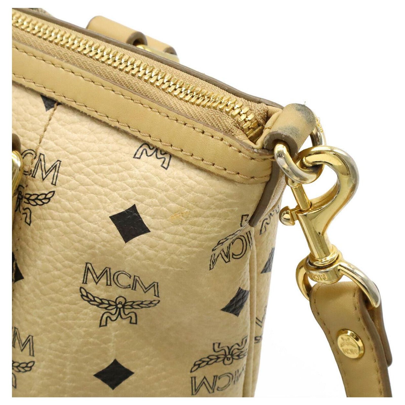 Sac à Dos MCM Vicetos - PVC Cuir Beige/or, Modèle 118249 - Occasion Très Bon état (pré-owned)