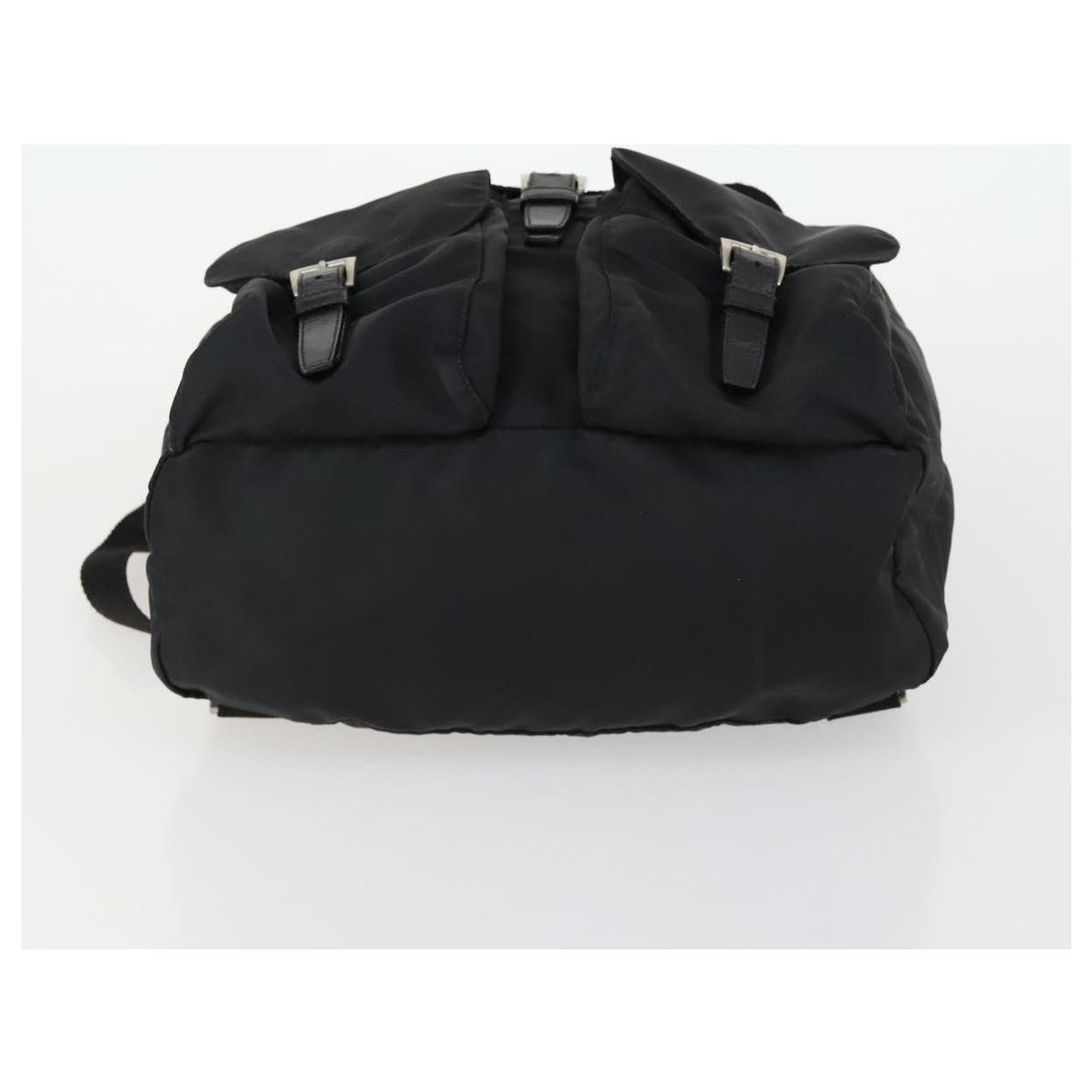 PRADA Backpack Nylon Black Silver Auth 153034 Prada Black Nylon Backpack with Silver-Tone Hardware main image 2