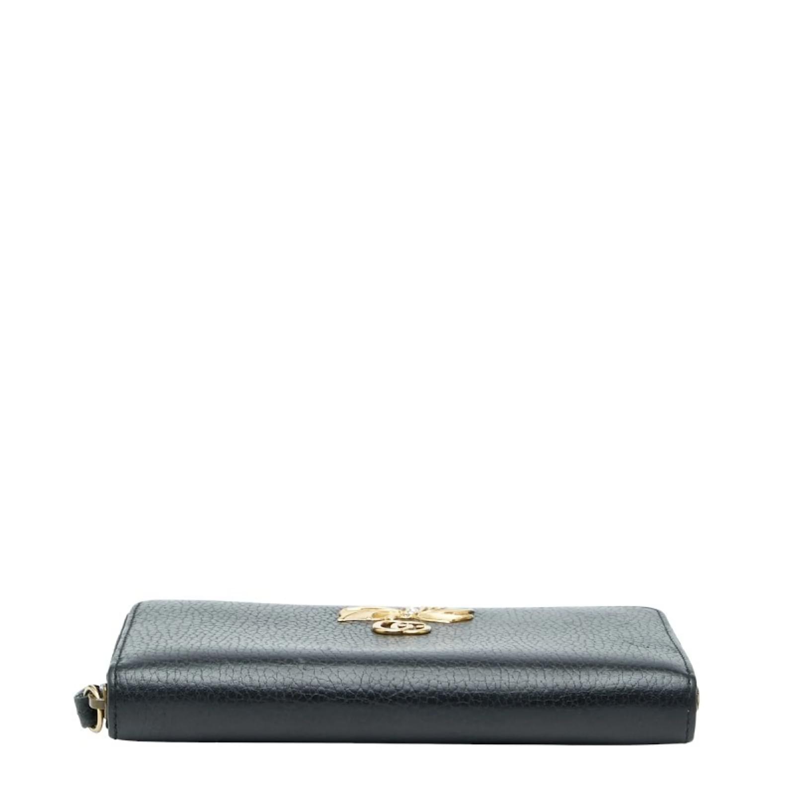 Gucci GG Marmont Ribbon Zip-Around Long Wallet Black Leather ref