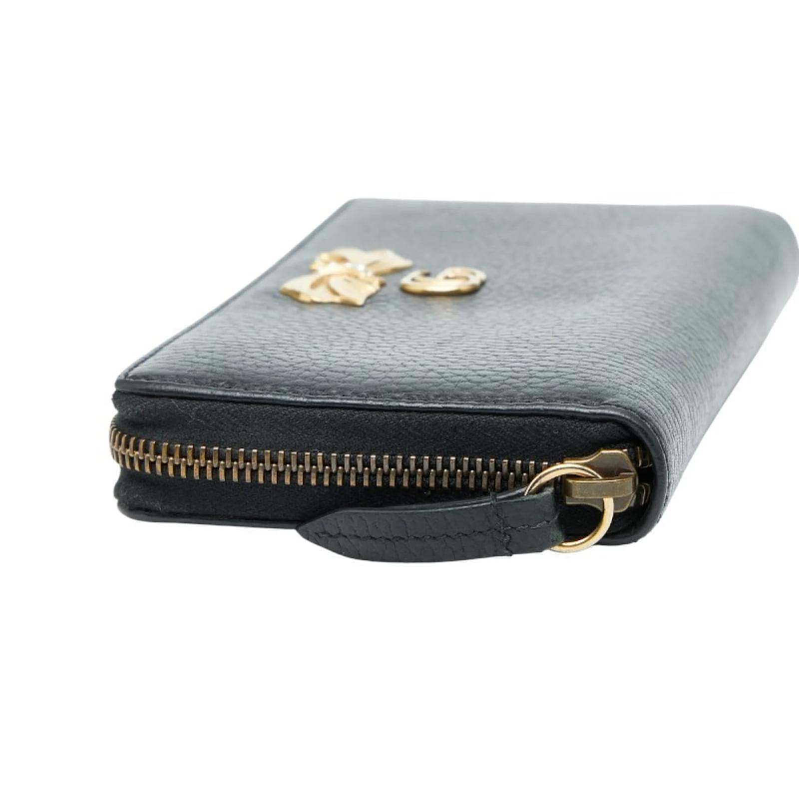 Gucci GG Marmont Ribbon Zip-Around Long Wallet Black Leather ref