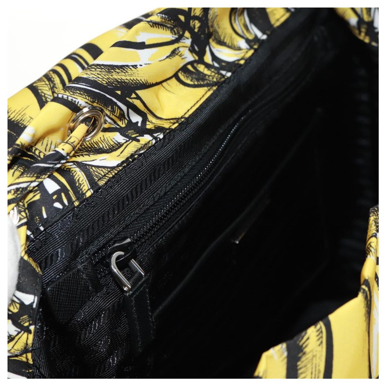 Prada Backpack Yellow Black Nylon Silver PRADA Backpack Nylon Yellow Silver Auth 158940SM (Sold  main image 3