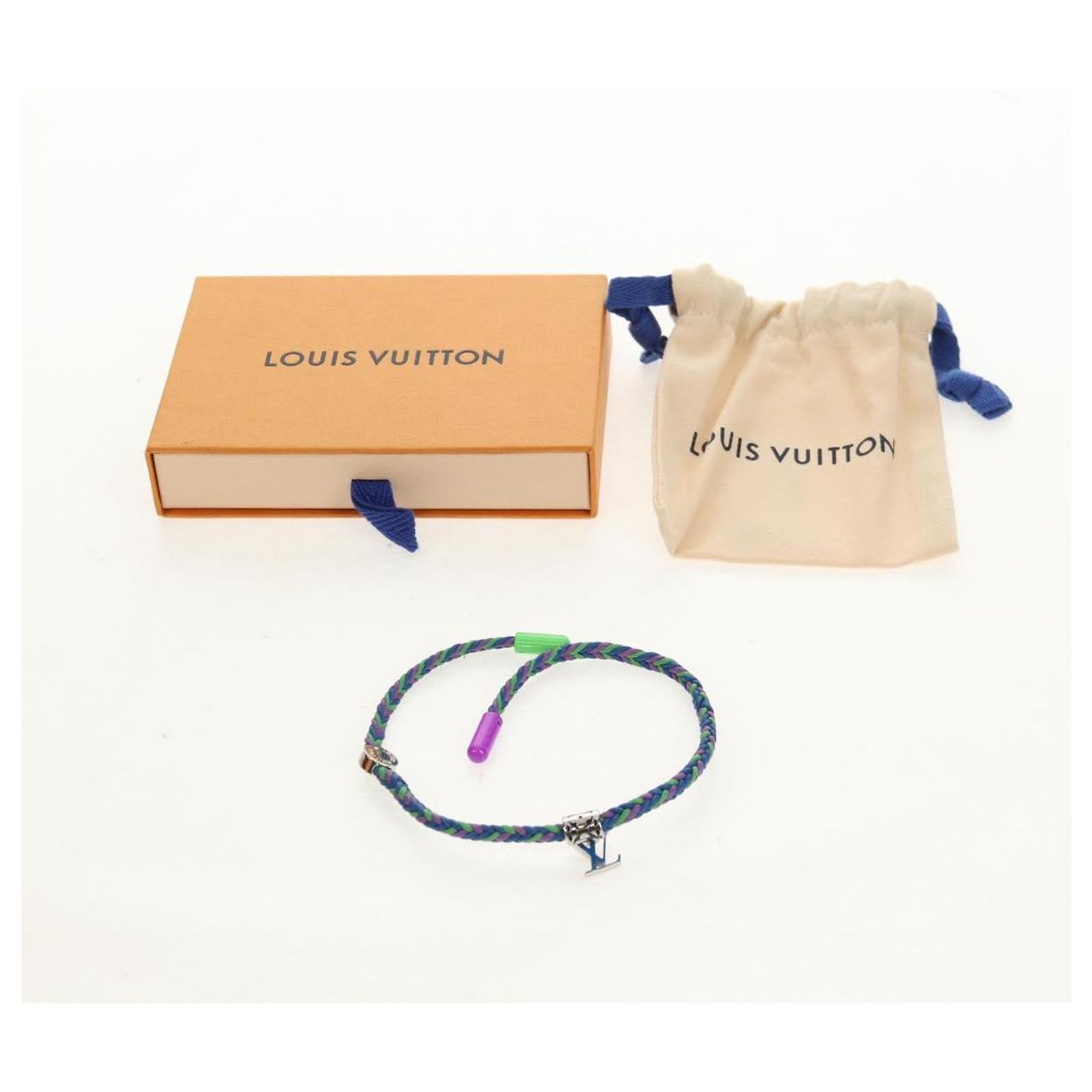 LOUIS VUITTON Brass Friendship Bracelet Leather Blue M0967 LV Auth