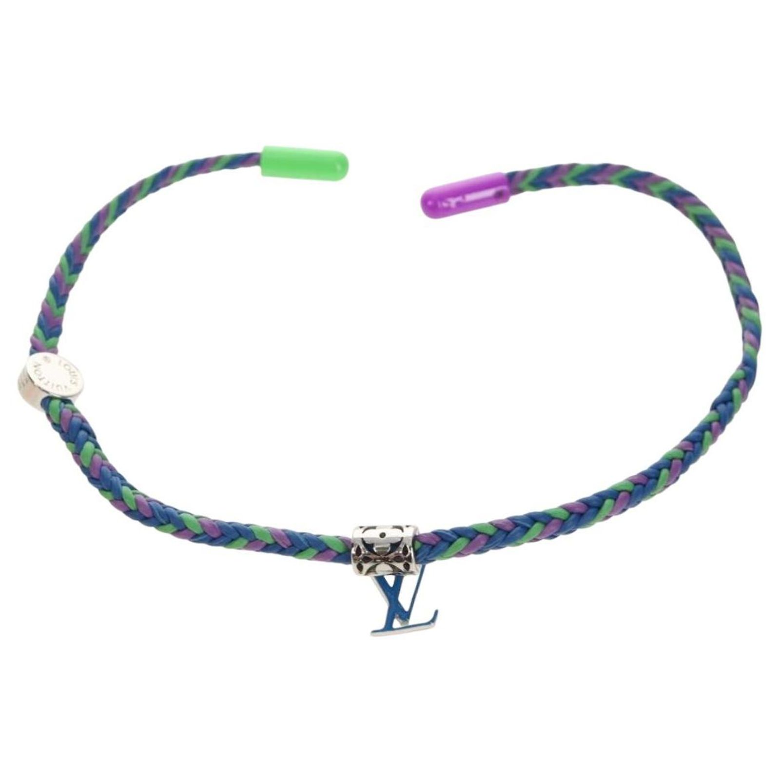 LOUIS VUITTON Brass Friendship Bracelet Leather Blue M0967 LV Auth