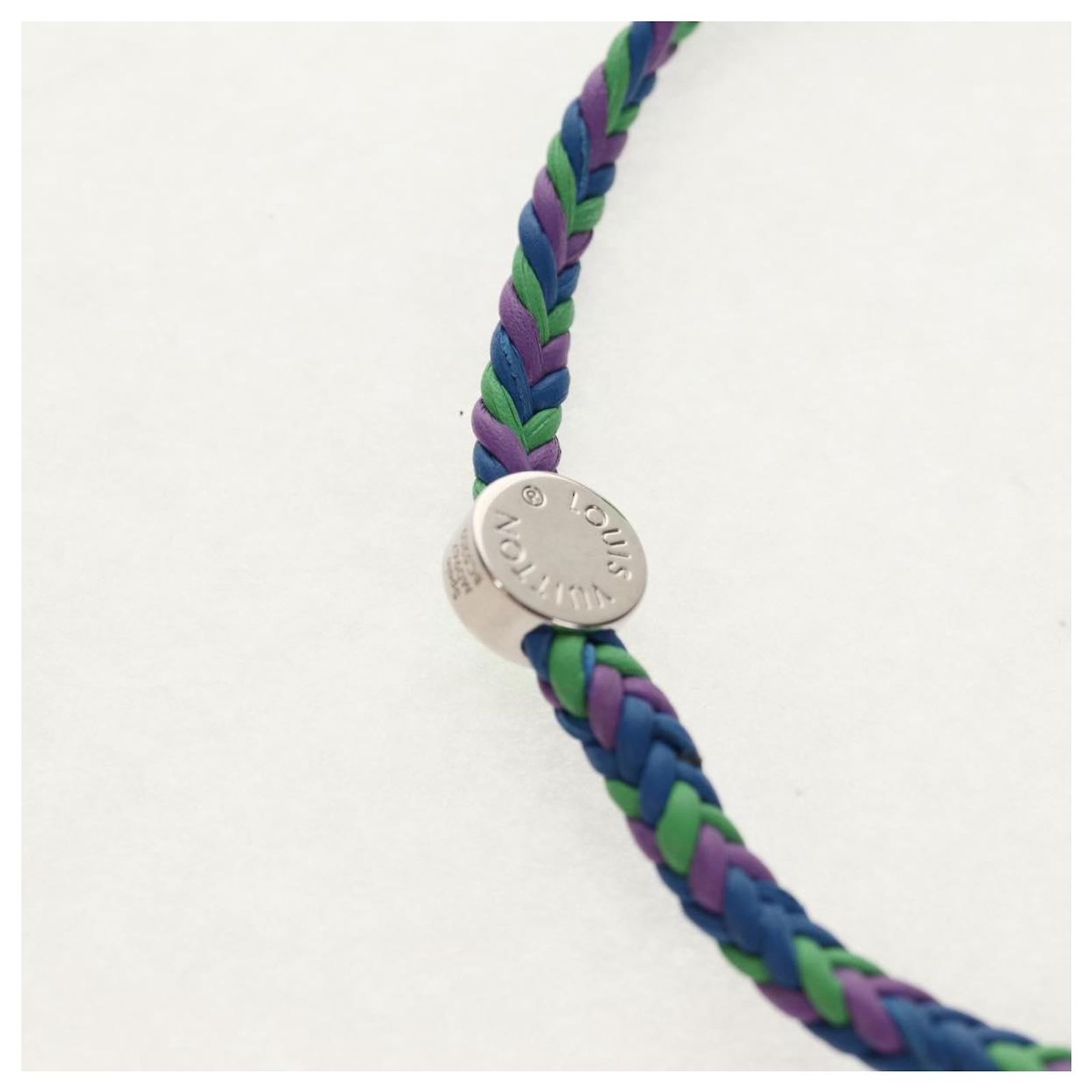 LOUIS VUITTON Brass Friendship Bracelet Leather Blue M0967 LV Auth
