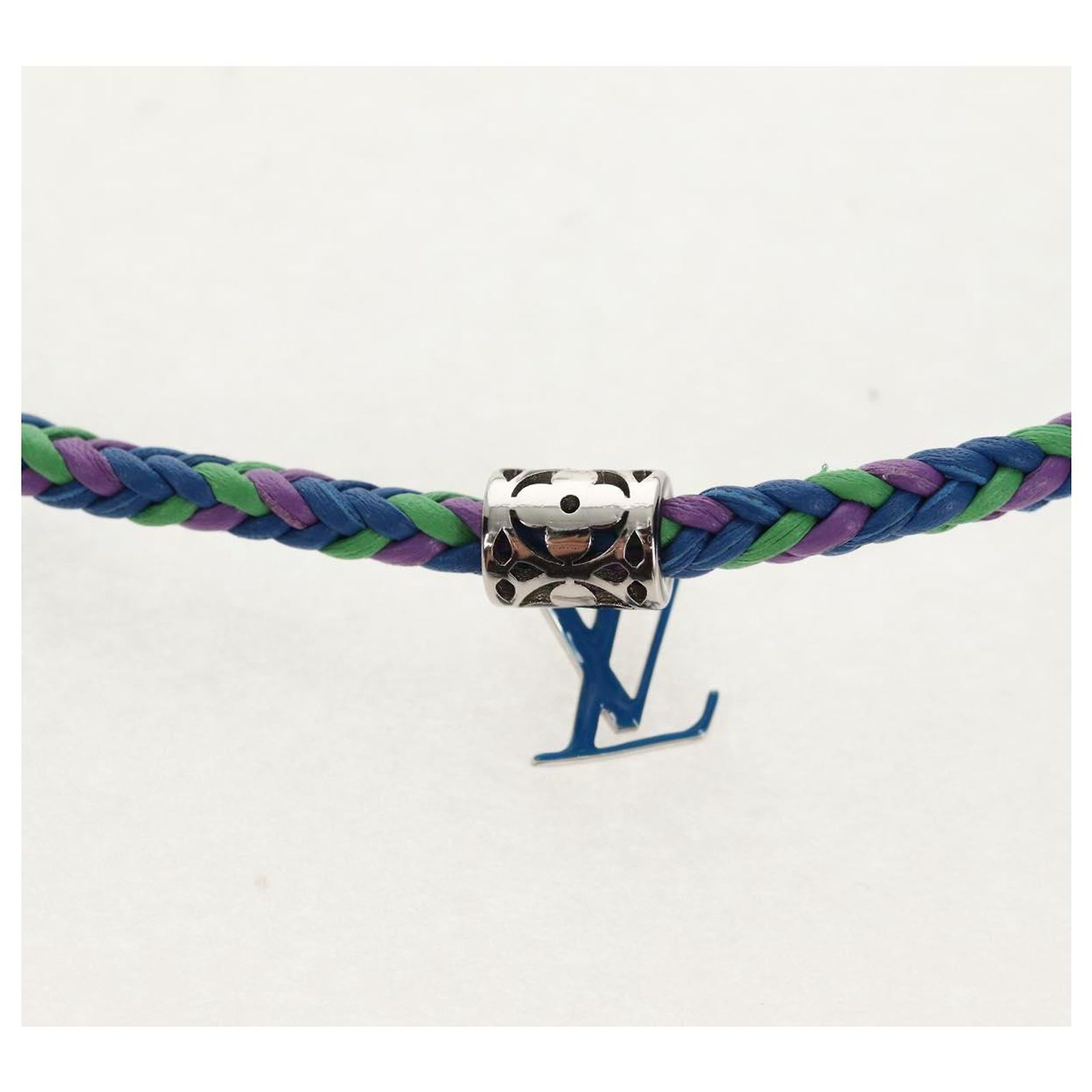 LOUIS VUITTON Brass Friendship Bracelet Leather Blue M0967 LV Auth