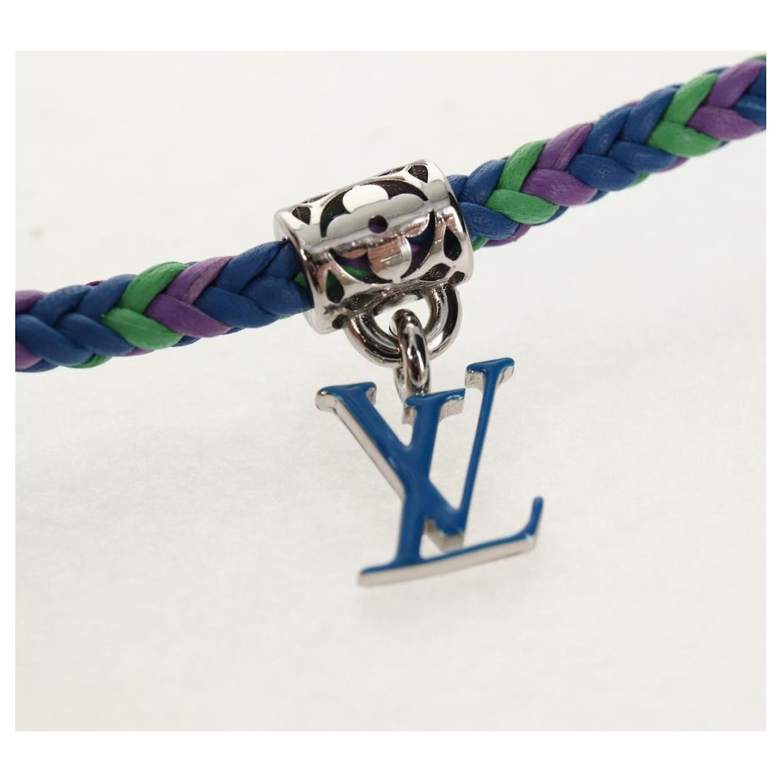 LOUIS VUITTON Brass Friendship Bracelet Leather Blue M0967 LV Auth