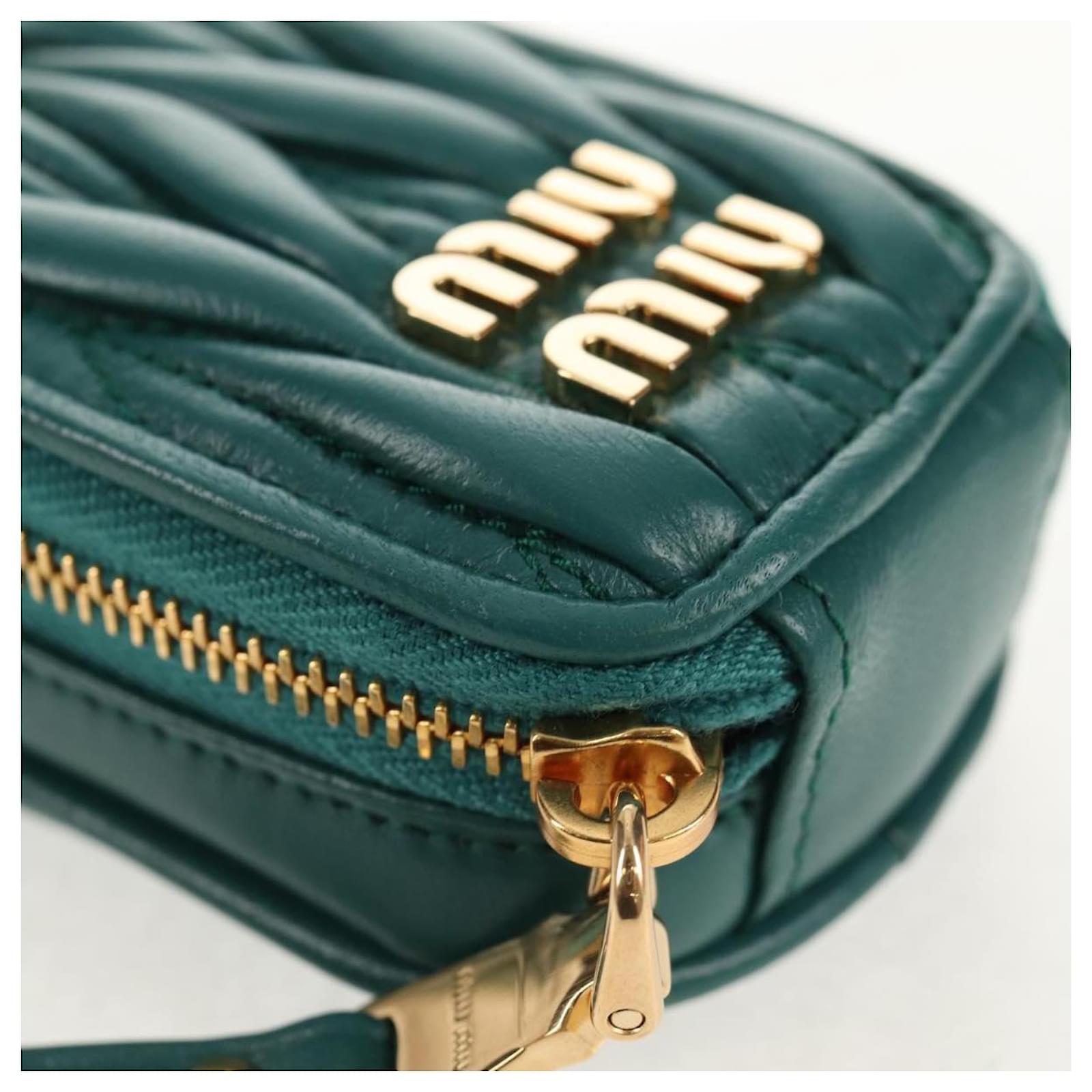 Miu Miu Matelasse Pouch Leather Green Gold Auth 158101SM Golden