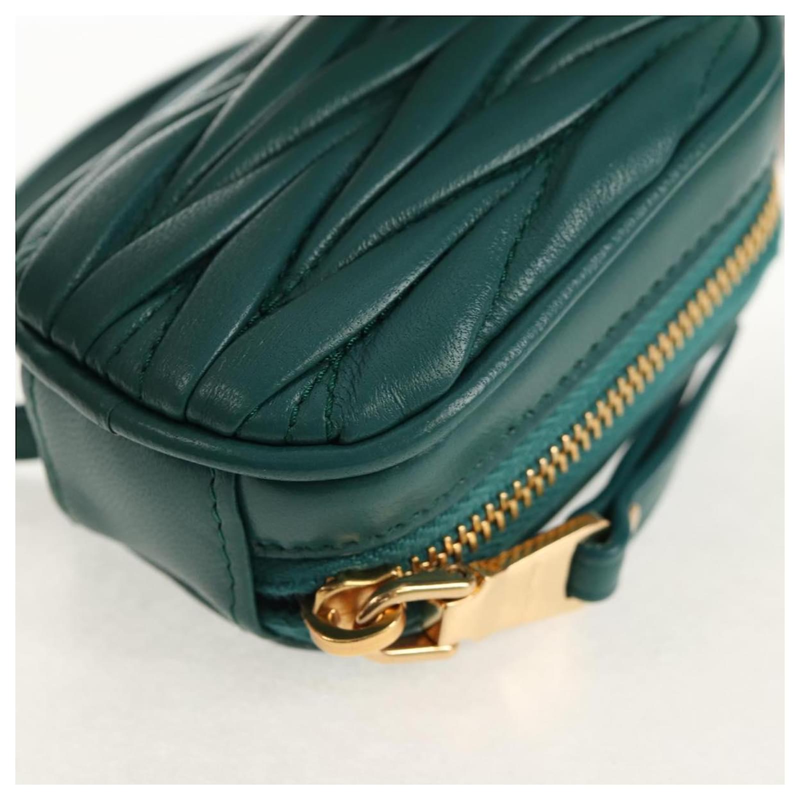 Miu Miu Matelasse Pouch Leather Green Gold Auth 158101SM Golden