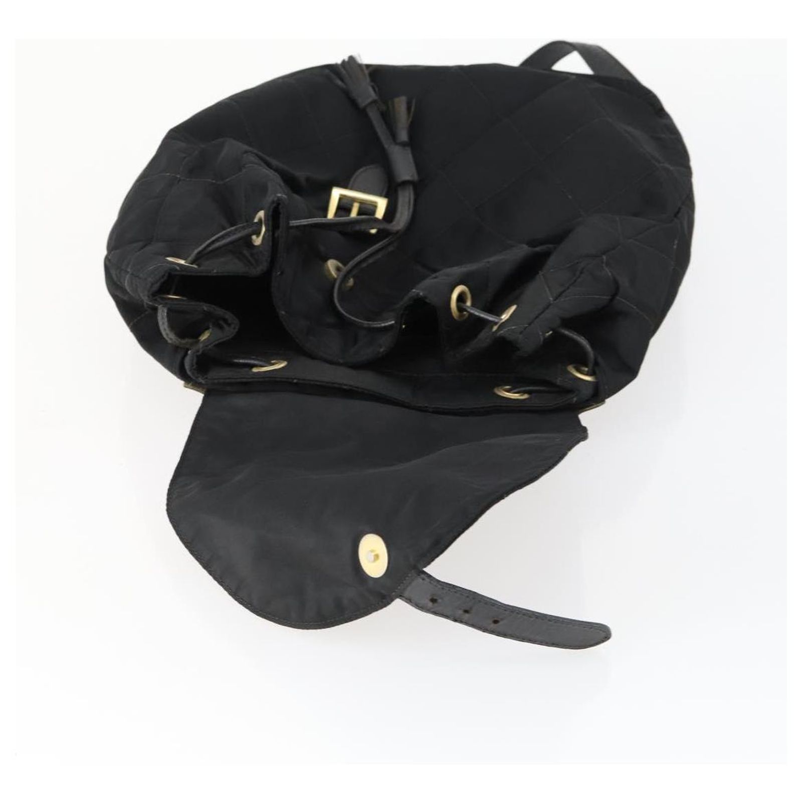 PRADA Backpack Nylon Black Gold Auth ka1154 Authentic New Prada Black Nylon Small Backpack with Gold  main image 3