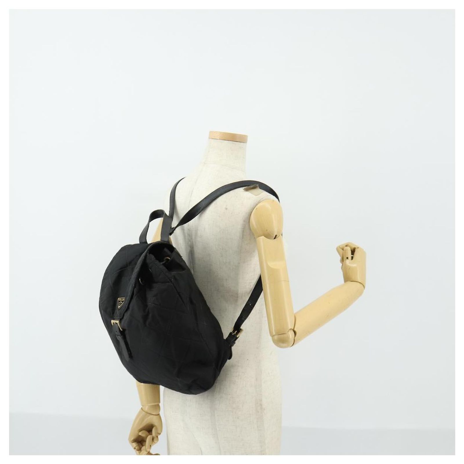 PRADA Backpack Nylon Black Gold Auth ka1154 Golden ref  display picture 1
