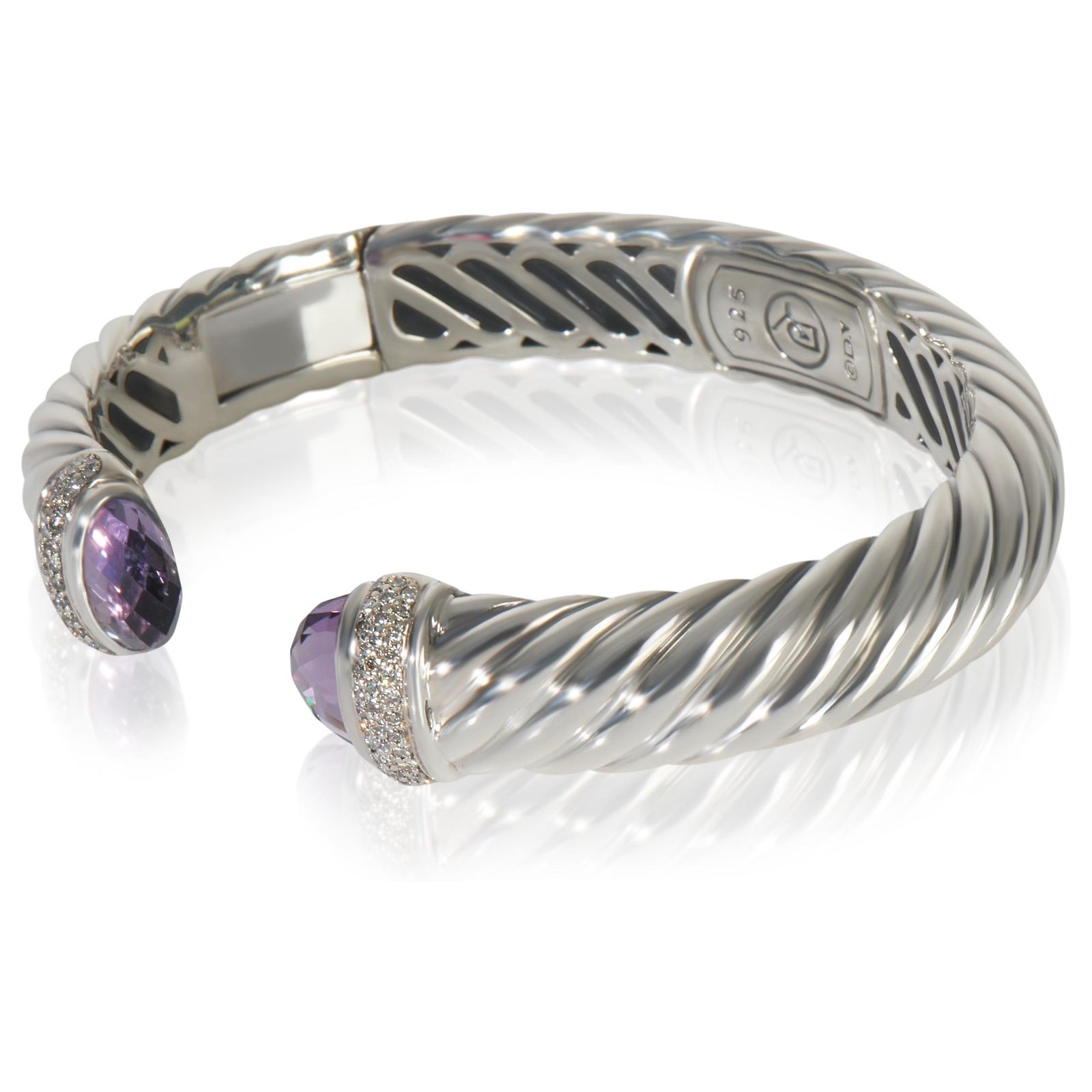 Bracelet Manchette En Argent 925 Sertie D'Améthyste Et De Diamants - Occasion