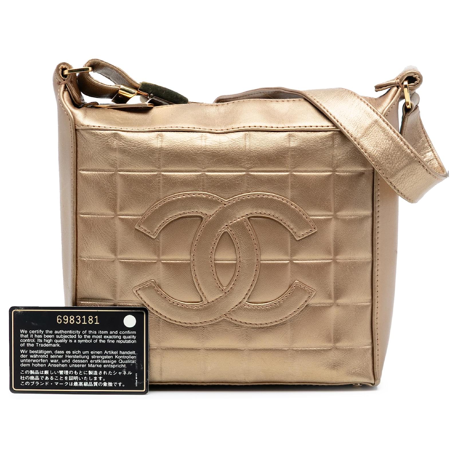 Chanel Gold CC Chocolate Bar Metallic Lambskin Shoulder Bag Golden