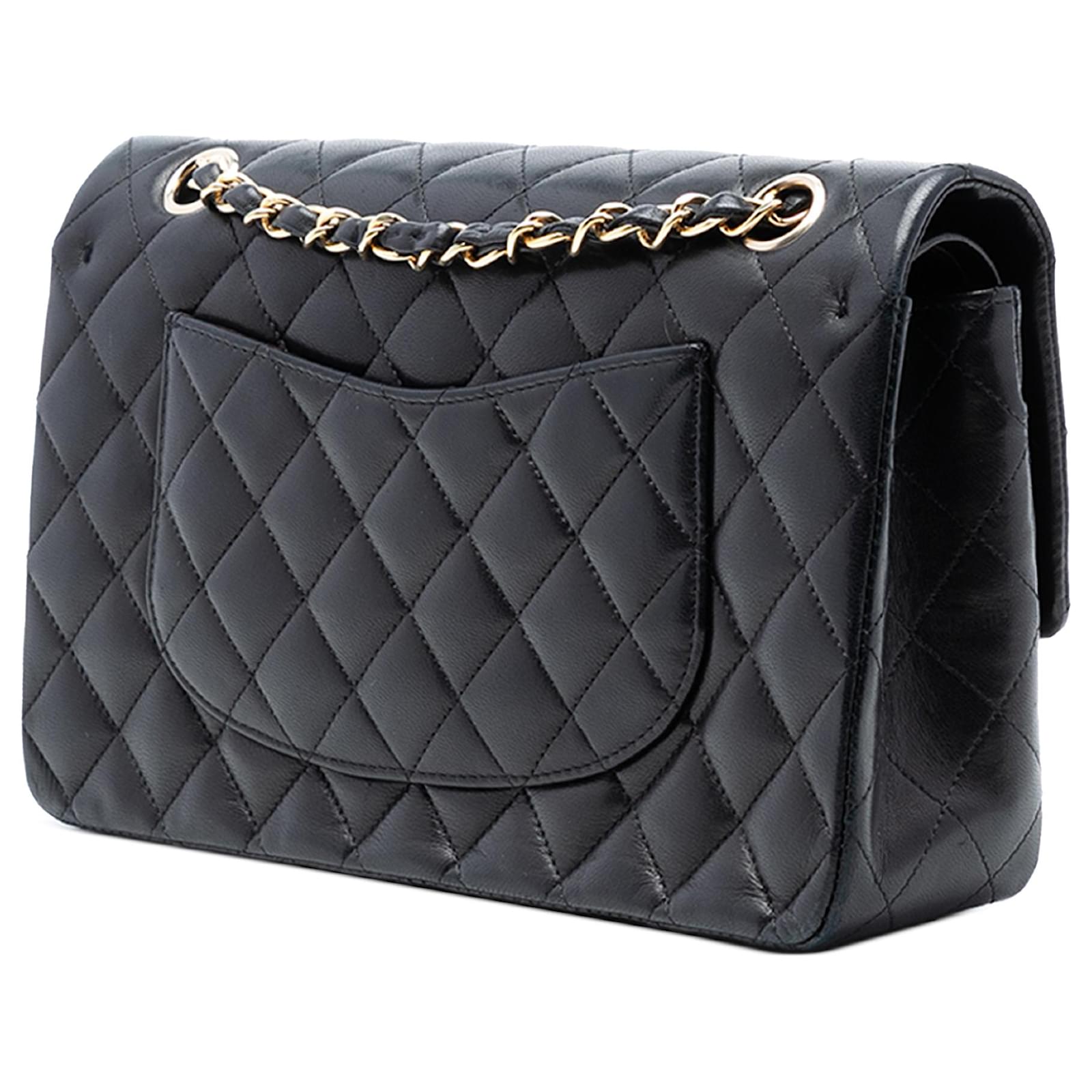 Chanel Black Medium Classic Lambskin Double Flap Leather ref