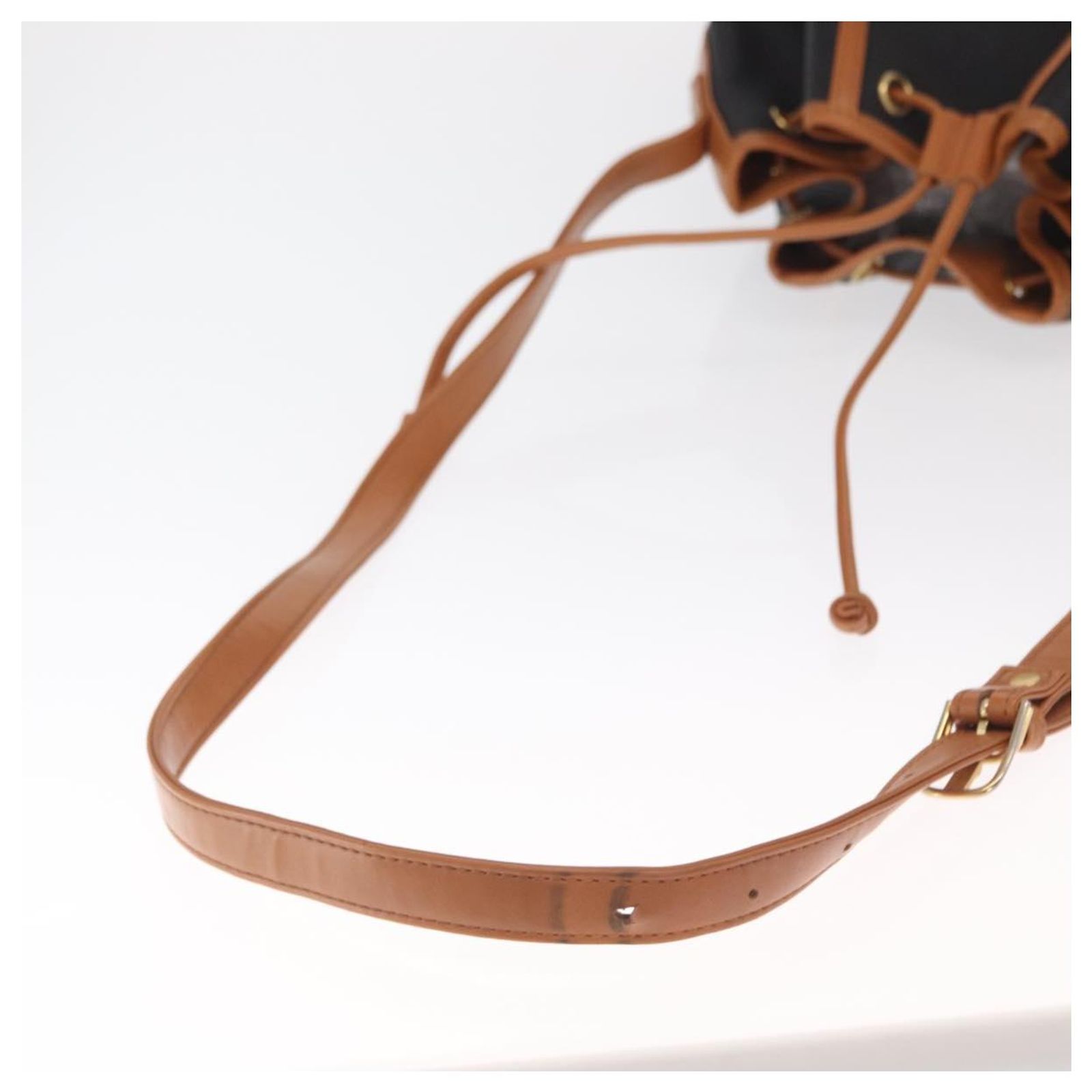 SAINT LAURENT Shoulder Bag Coated Canvas Black Brown gold Auth 