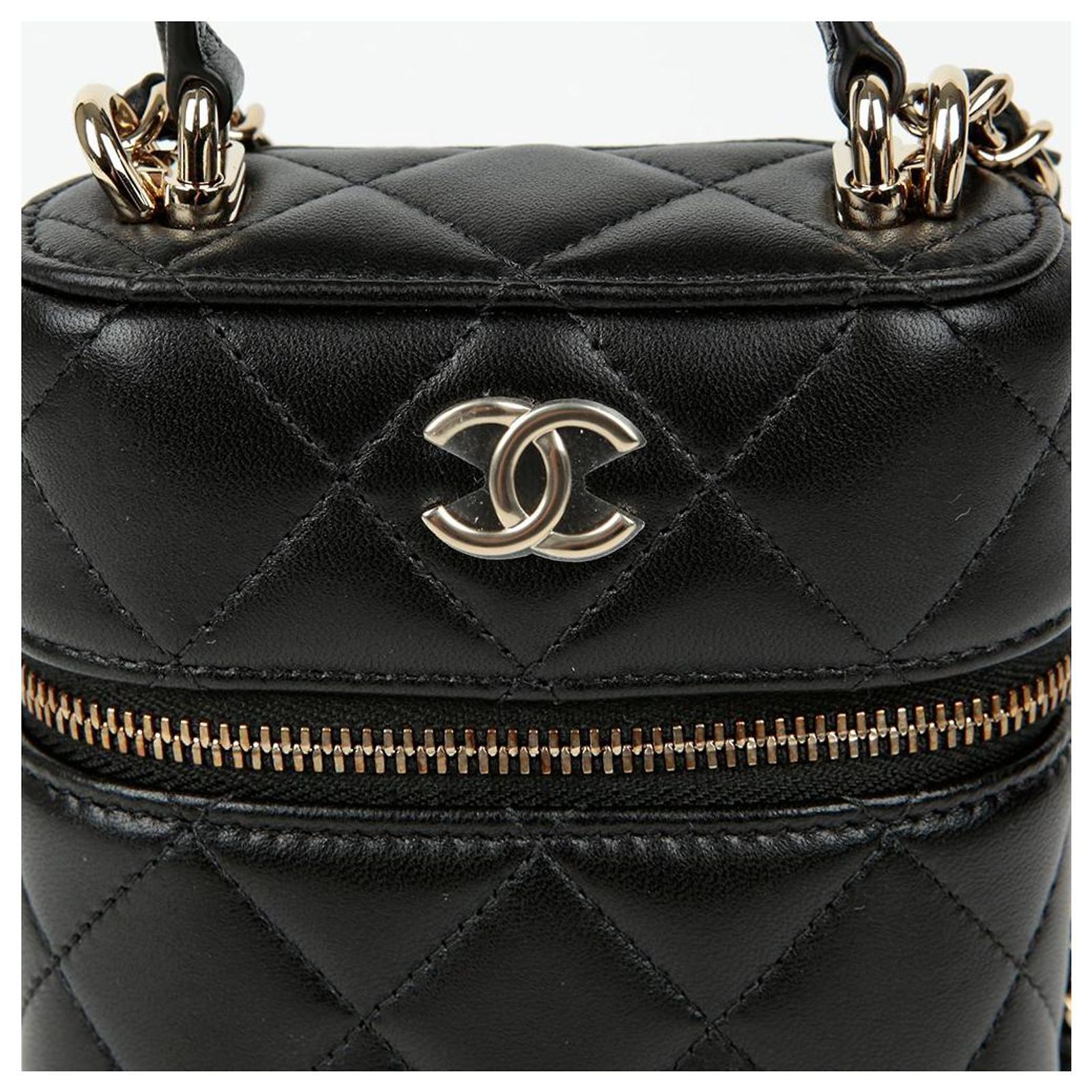 Chanel Vanity Phone Holder Crossbody Bag Black Leather Lambskin