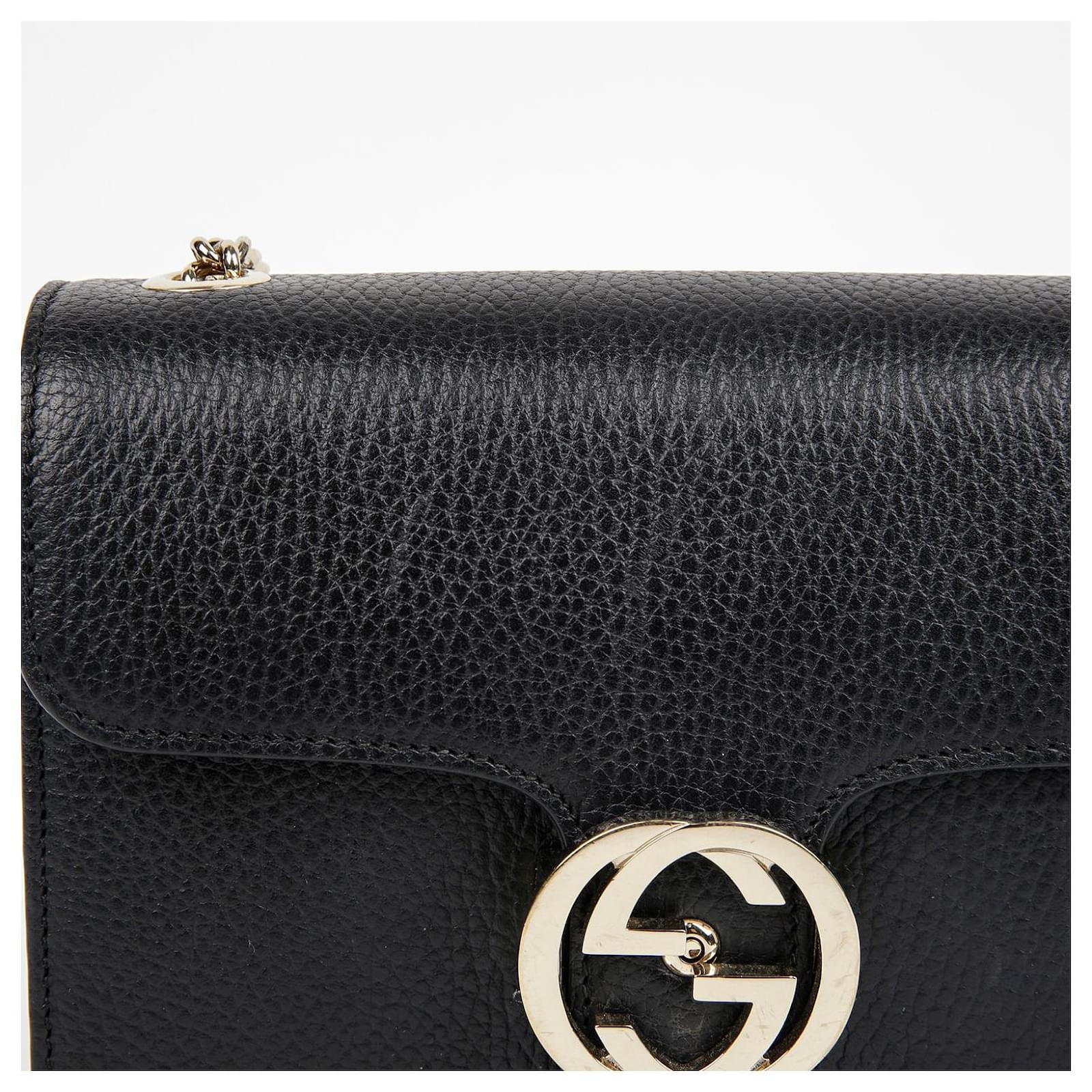 GUCCIショルダーバッグ Gucci Interlocking Chain Shoulder Crossbody Bag Black Leather ref
