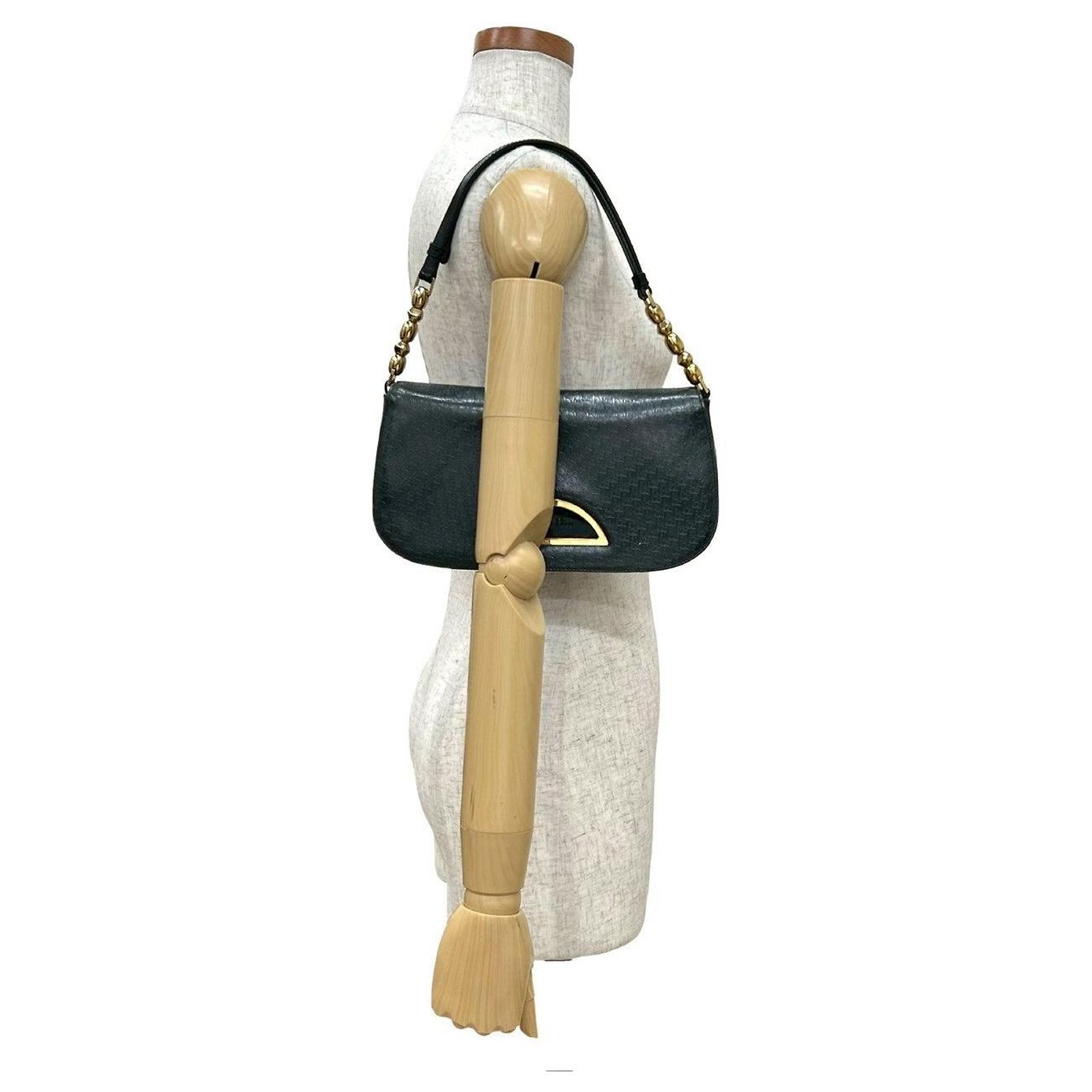 Christian Dior Malice Pearl Trotter Leather Shoulder Bag Black ref 