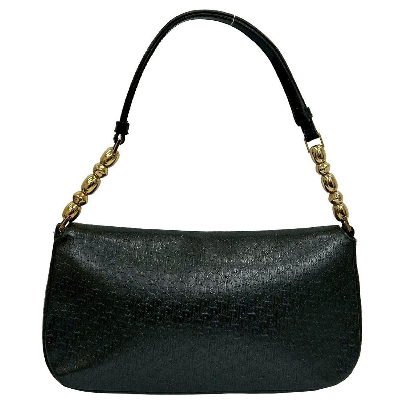 Christian Dior Malice Pearl Trotter Leather Shoulder Bag Black ref 