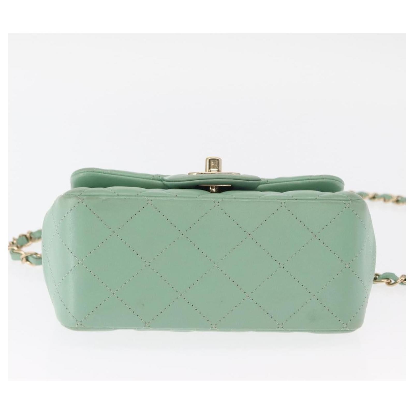 CHANEL Chain Mini Matelasse 16 Bag Lamb Skin LIme Green Gold CC