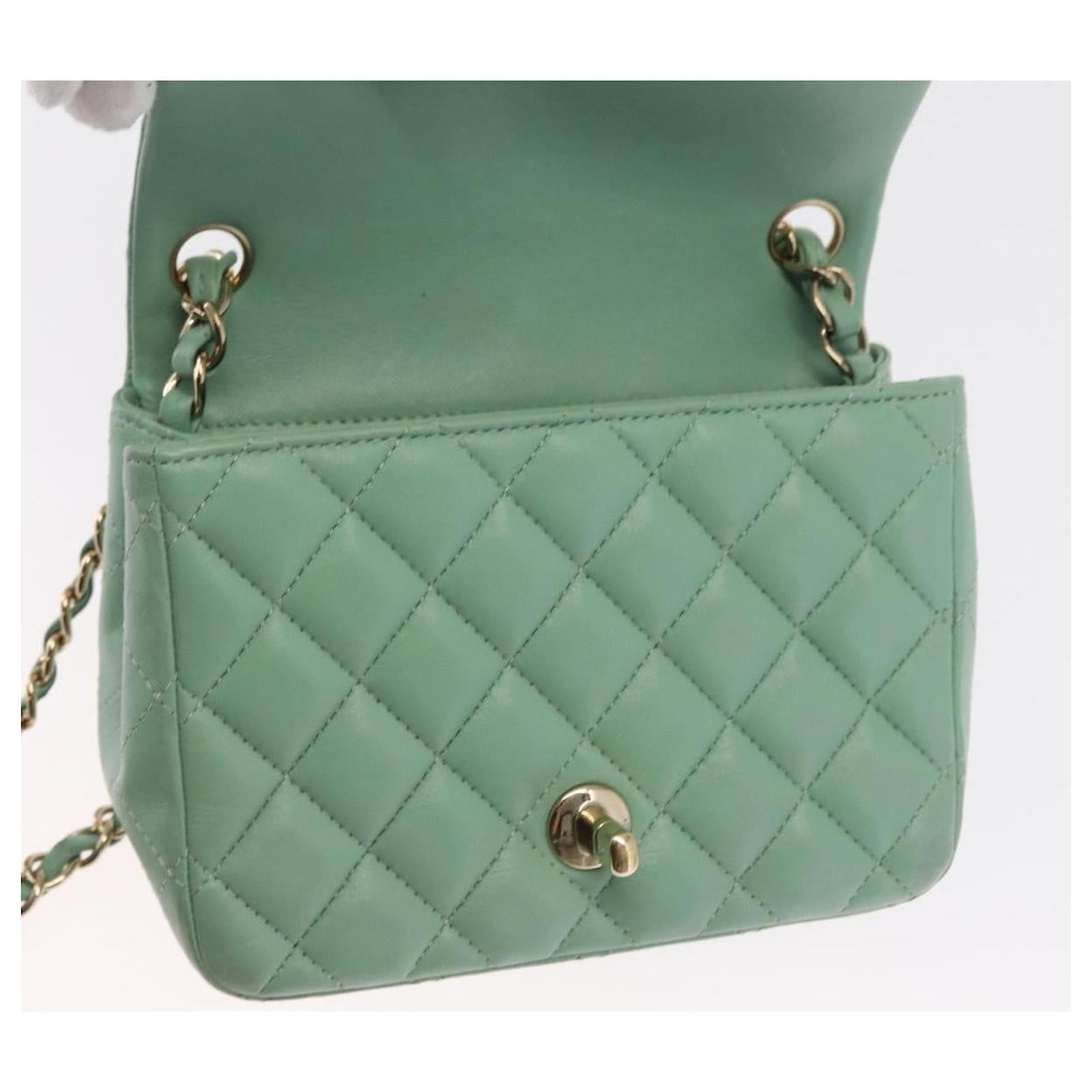 CHANEL Chain Mini Matelasse 16 Bag Lamb Skin LIme Green Gold CC