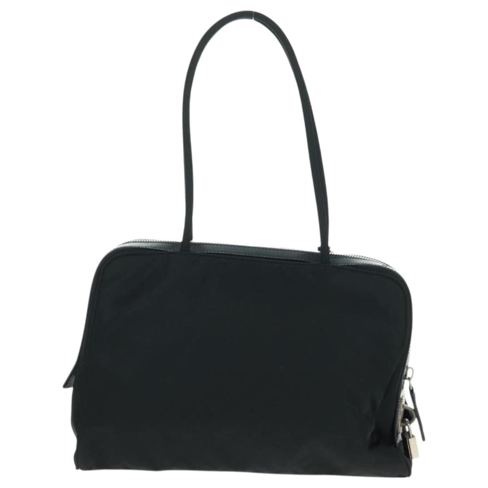 PRADA Hand Bag Nylon Leather Black Silver Auth ep12566 Silvery ref