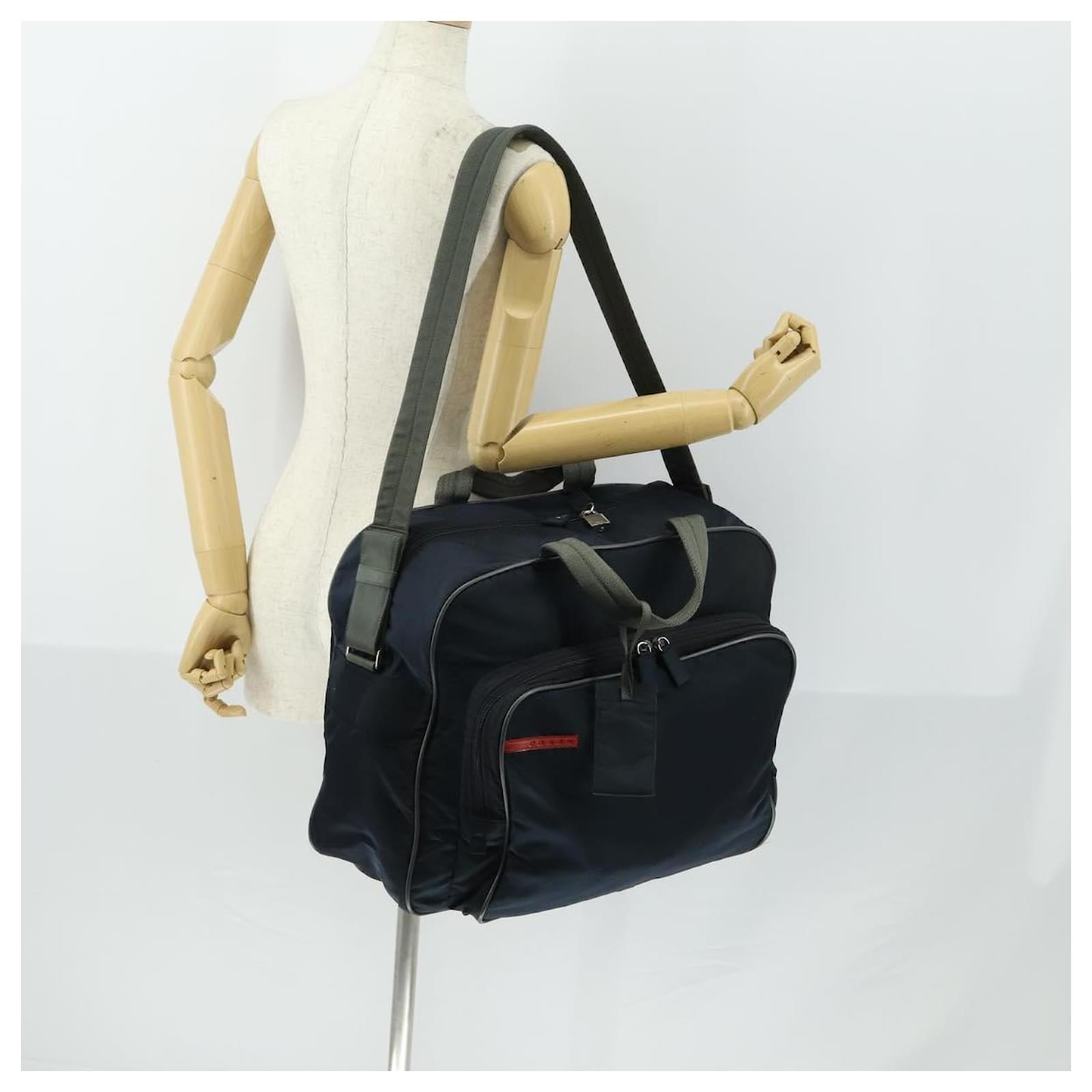 PRADA Sports Boston Bag Nylon 2way Navy Red Auth 158522 Navy blue