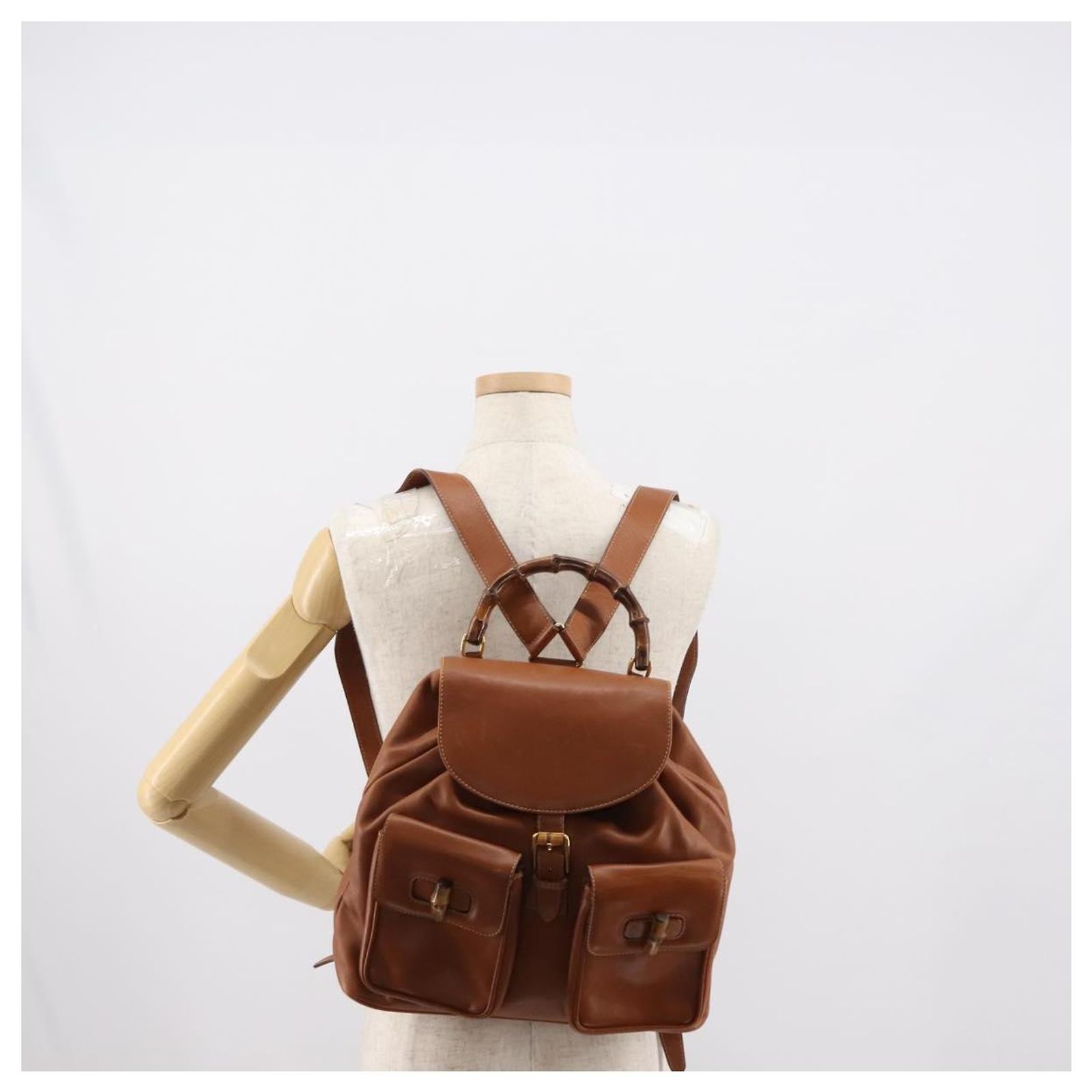GUCCI Bamboo Backpack Leather Brown Gold 003 2058 0016 Auth  display picture 2