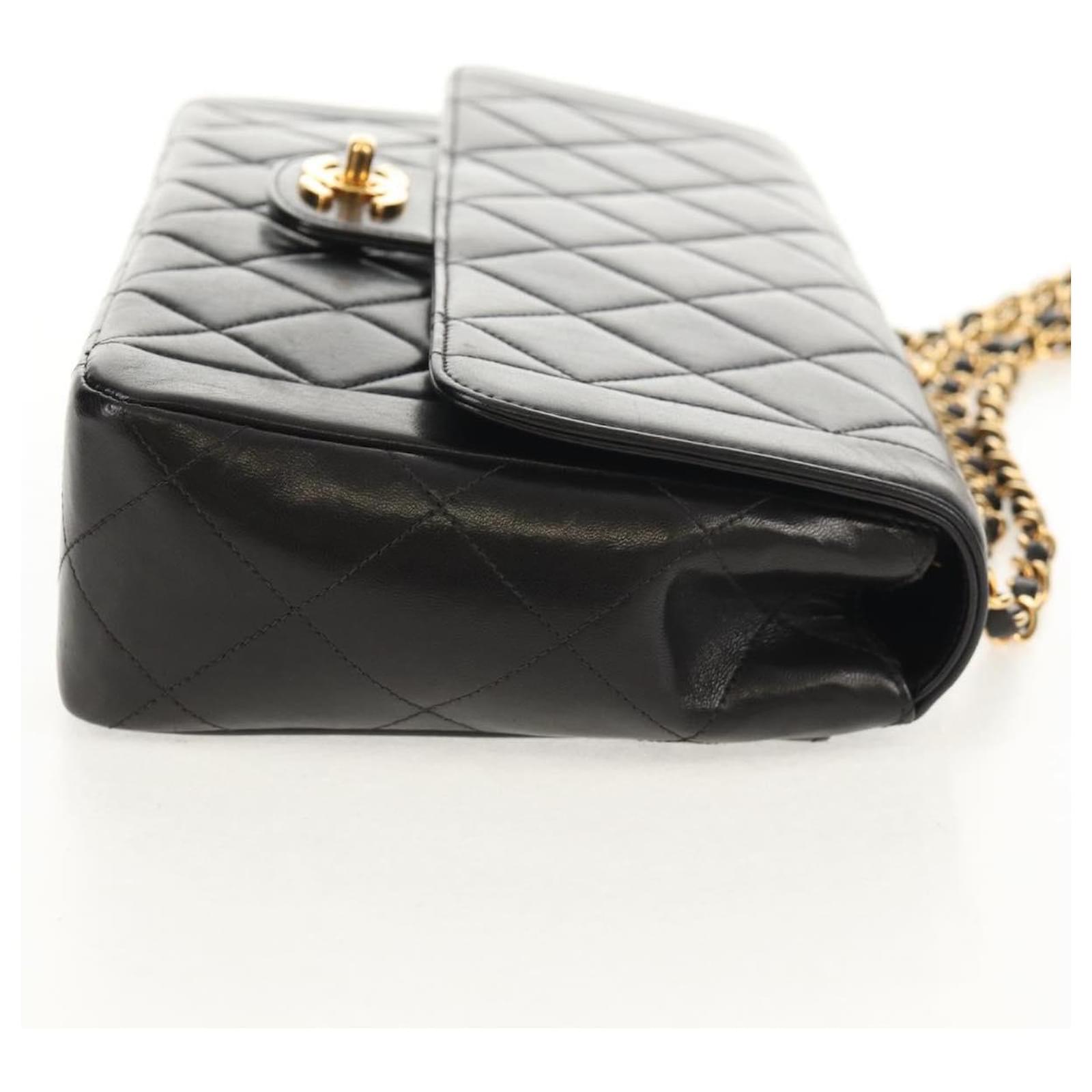 CHANEL Matelasse Chain Hand Bag Lamb Skin Black Gold CC Auth