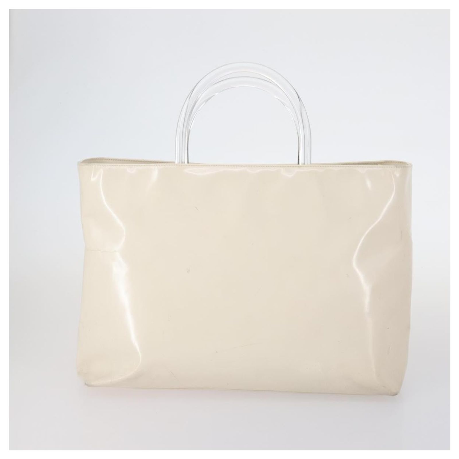 PRADA Hand Bag Patent Leather Enamel 2 Set Pink White Auth 141559 