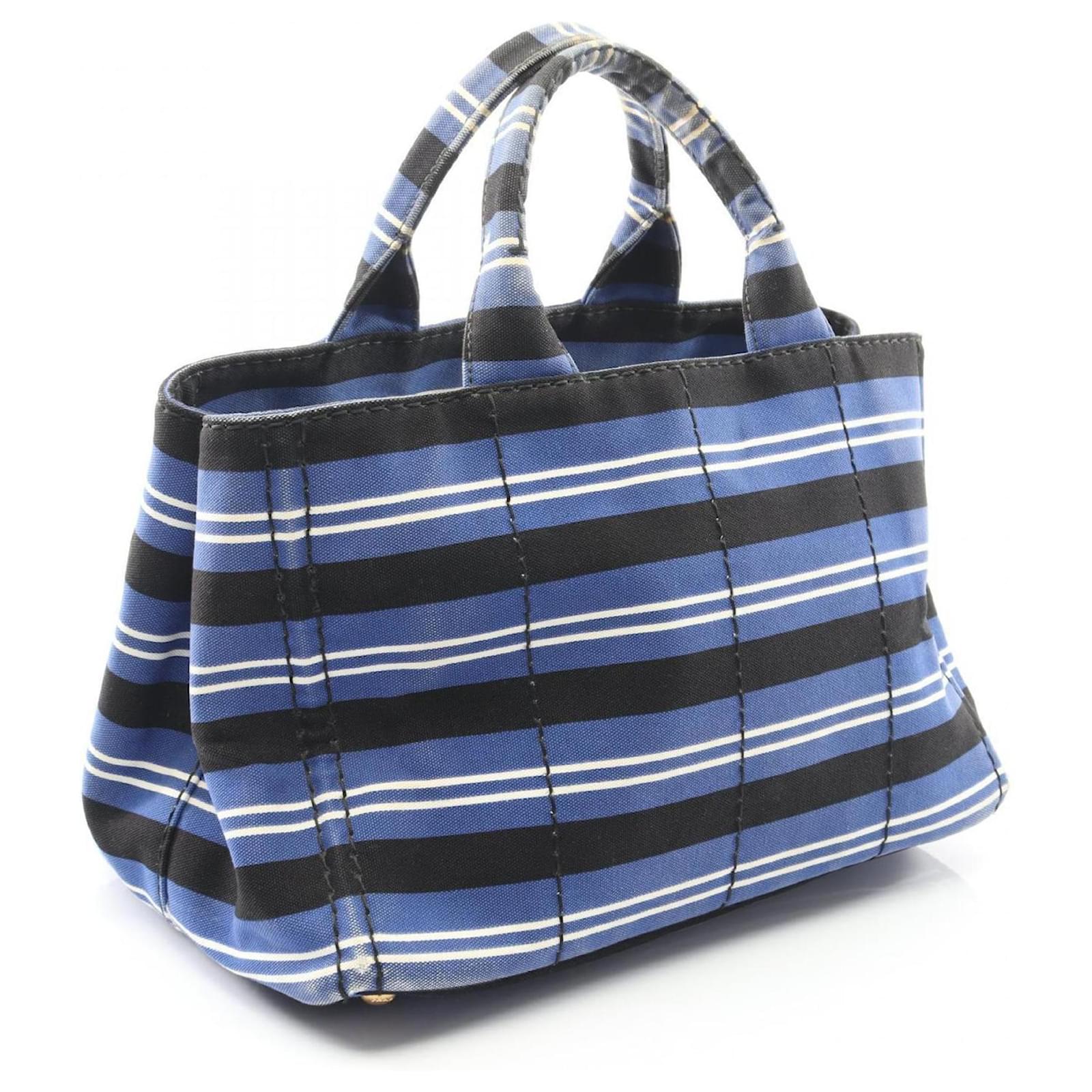 Prada Canapa Tote Bag Black White Blue Cloth ref.2753482 - Joli Closet