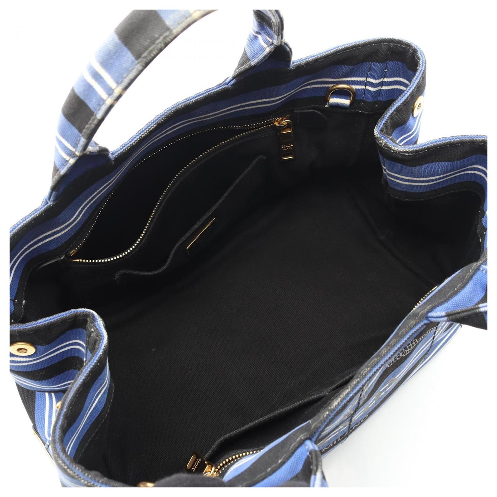 Prada Canapa Tote Bag Black White Blue Cloth ref.2753482 - Joli Closet