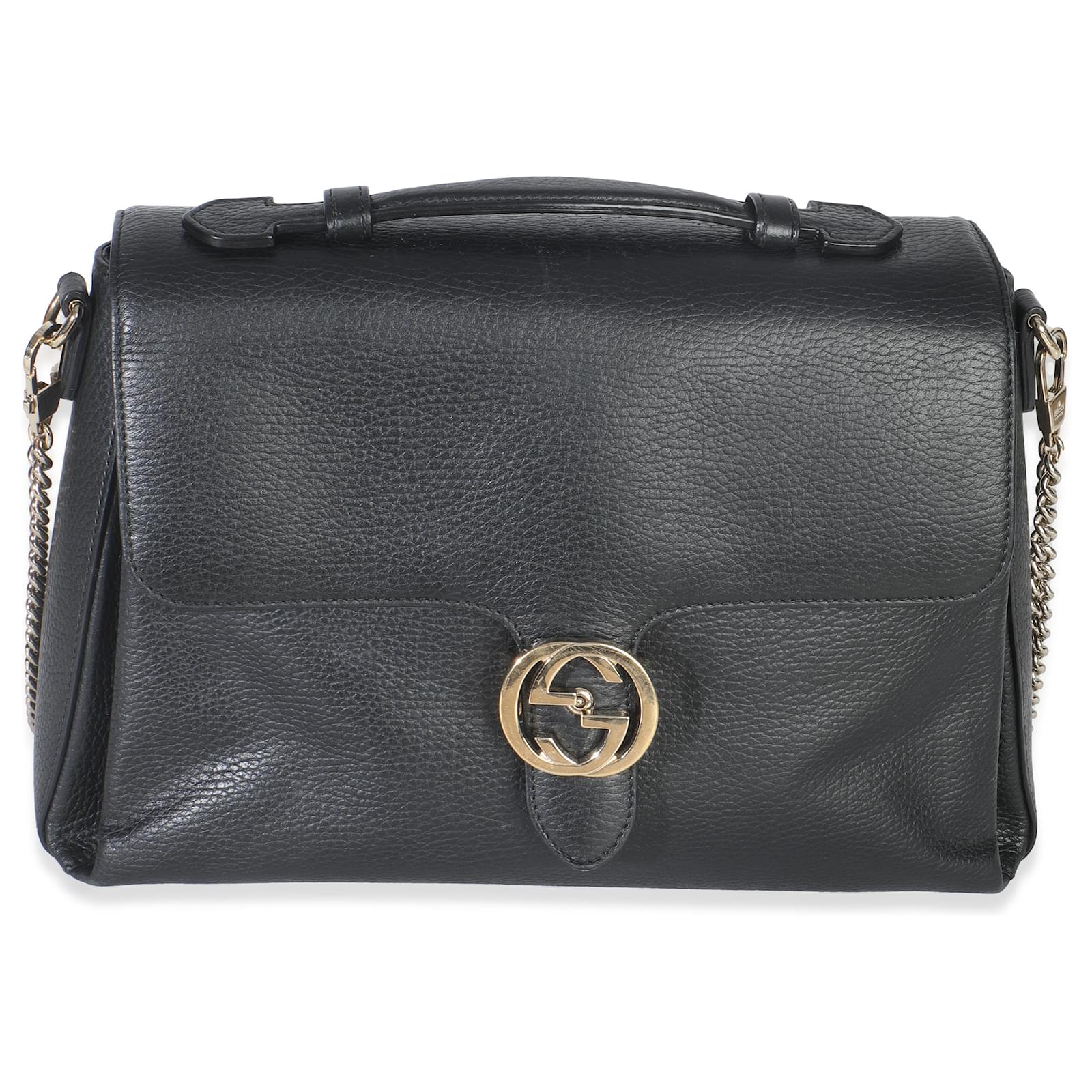 GUCCI レザーバッグ Gucci Black Pebbled Calfskin Medium Interlocking G Flap Bag