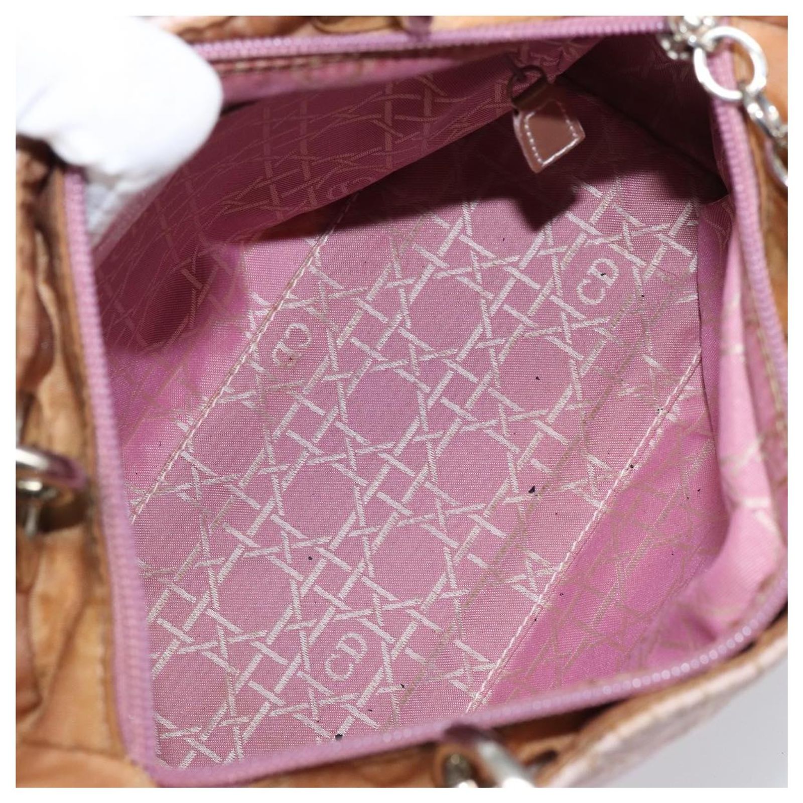 Christian Dior Lady Dior Canage Hand Bag Nylon 2way Pink Silver 