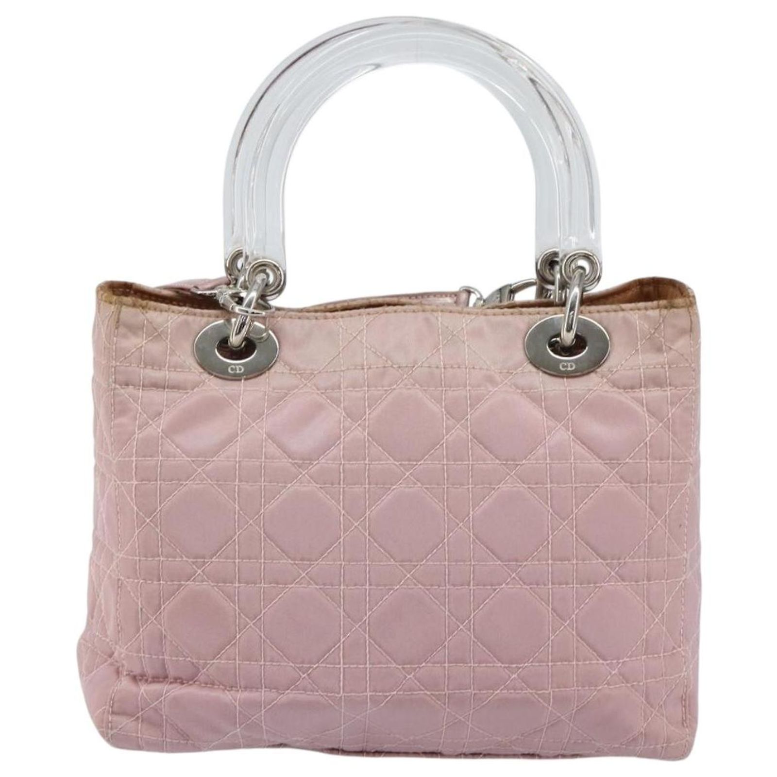 Christian Dior Lady Dior Canage Hand Bag Nylon 2way Pink Silver 