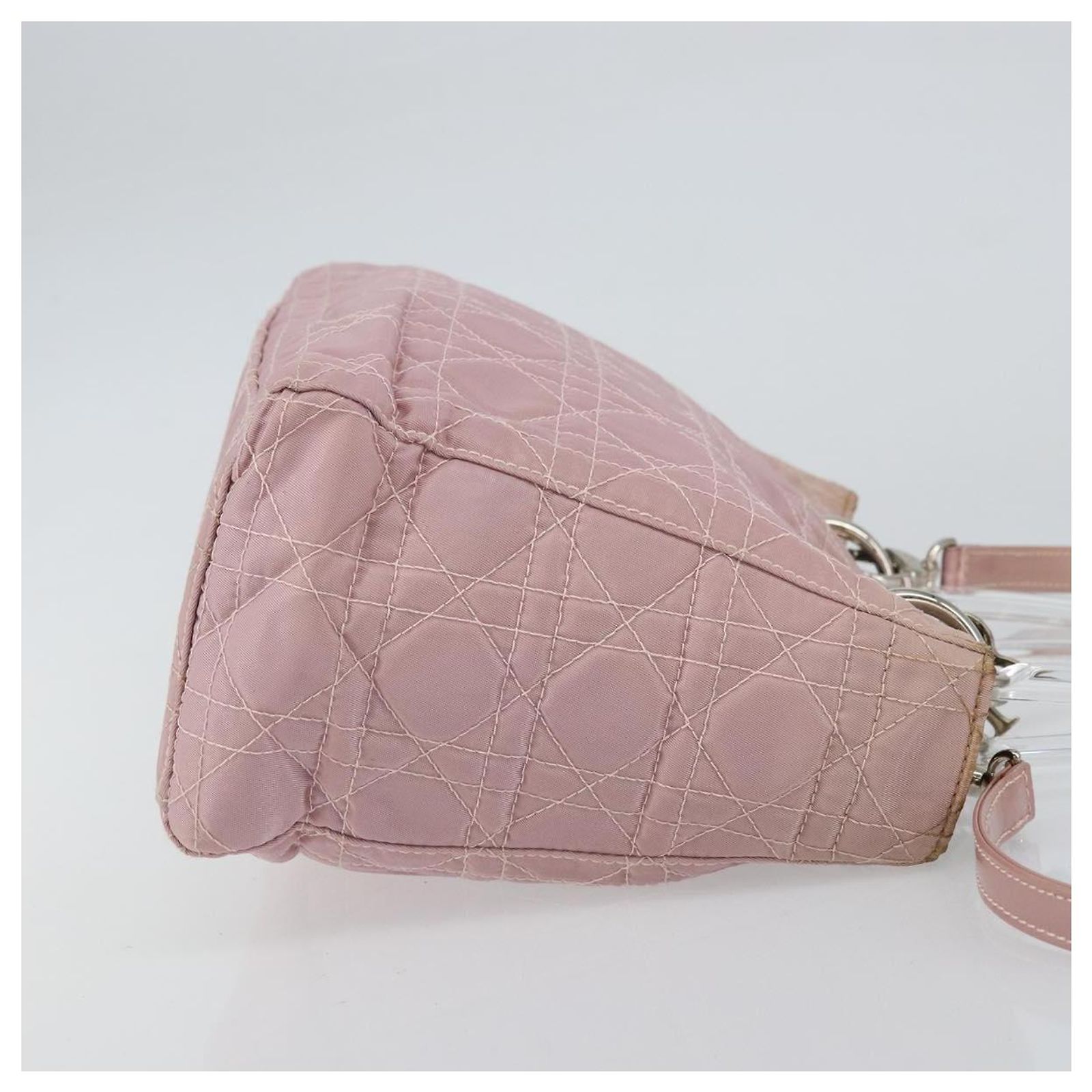 Christian Dior Lady Dior Canage Hand Bag Nylon 2way Pink Silver 
