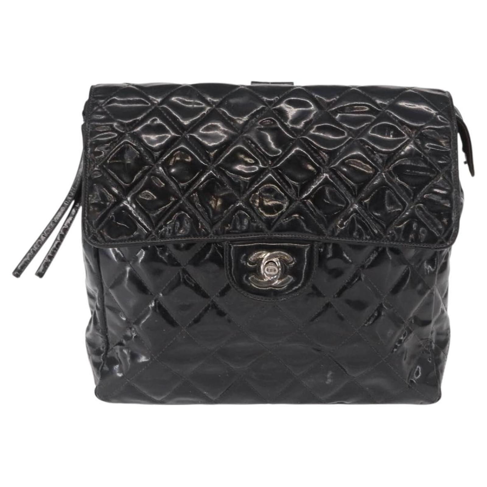 CHANEL バケットバッグ CHANEL Matelasse 25 Chain Backpack Enamel Black Silver CC Auth