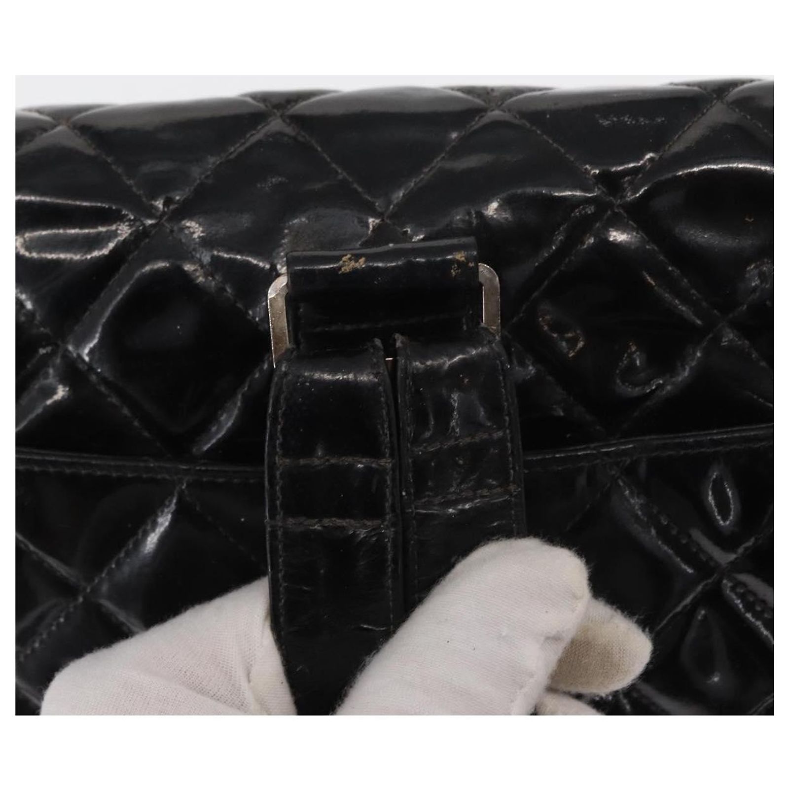 CHANEL Matelasse 25 Chain Backpack Enamel Black Silver CC Auth gh1554 CHANEL Matelasse 25 Chain Backpack Enamel Black Silver CC  main image 4