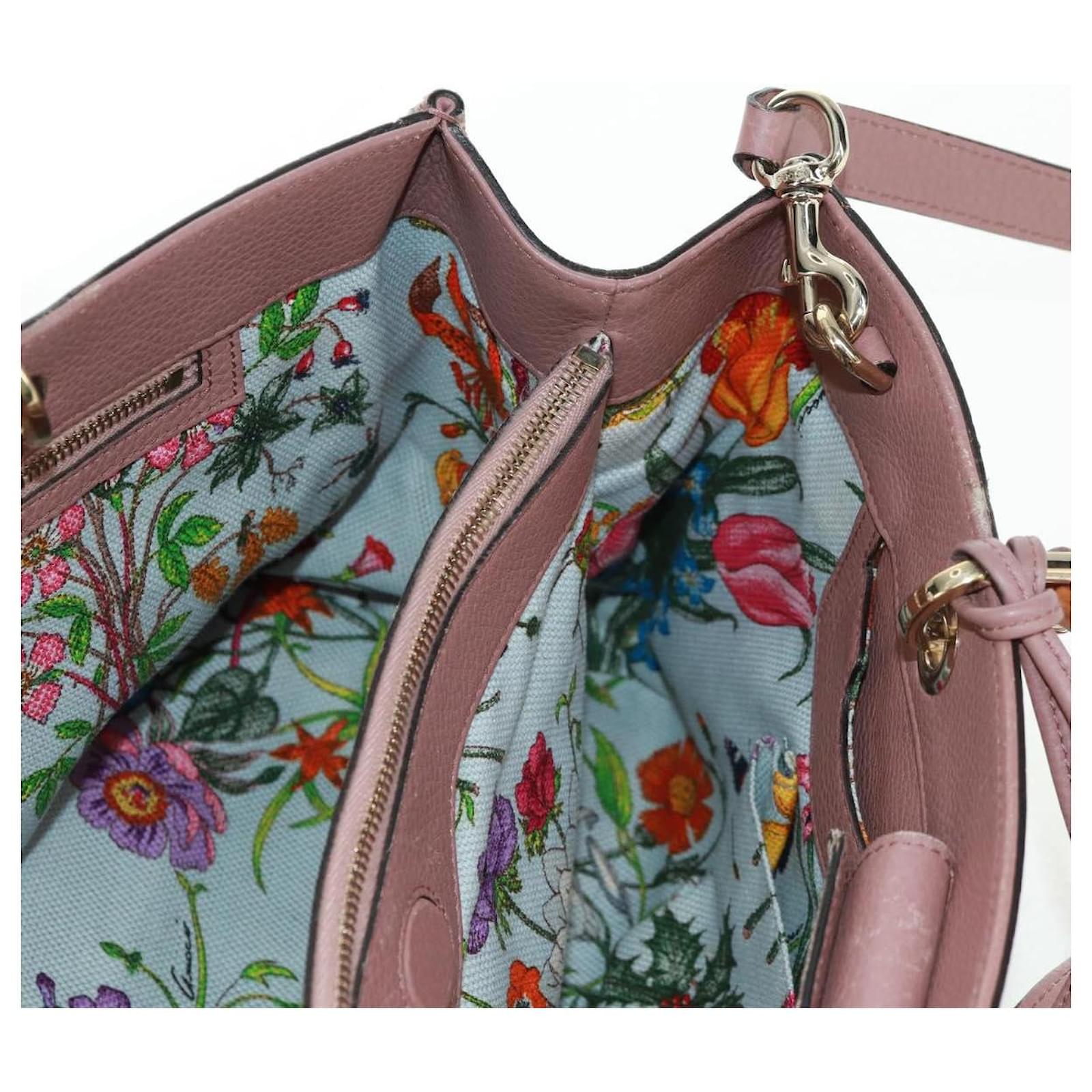 GUCCI Bamboo Hand Bag Leather 2way Pink Gold 323660 Auth 159357