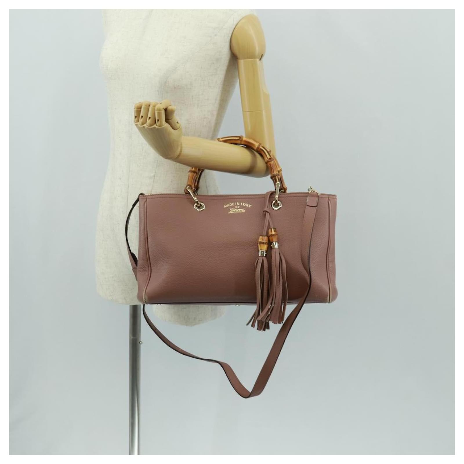 GUCCI Bamboo Hand Bag Leather 2way Pink Gold 323660 Auth 159357