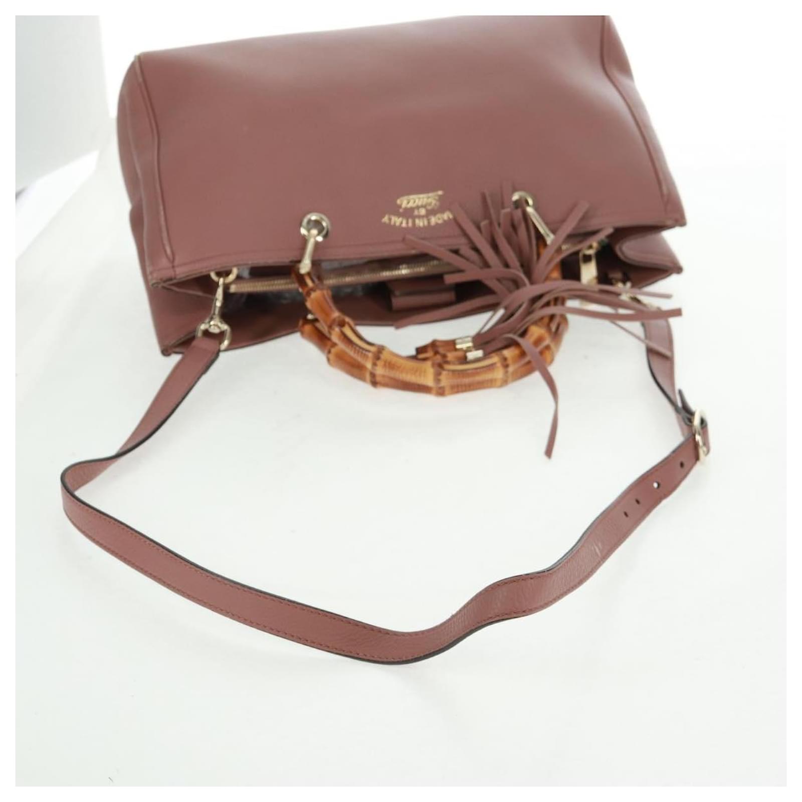 GUCCI Bamboo Hand Bag Leather 2way Pink Gold 323660 Auth 159357