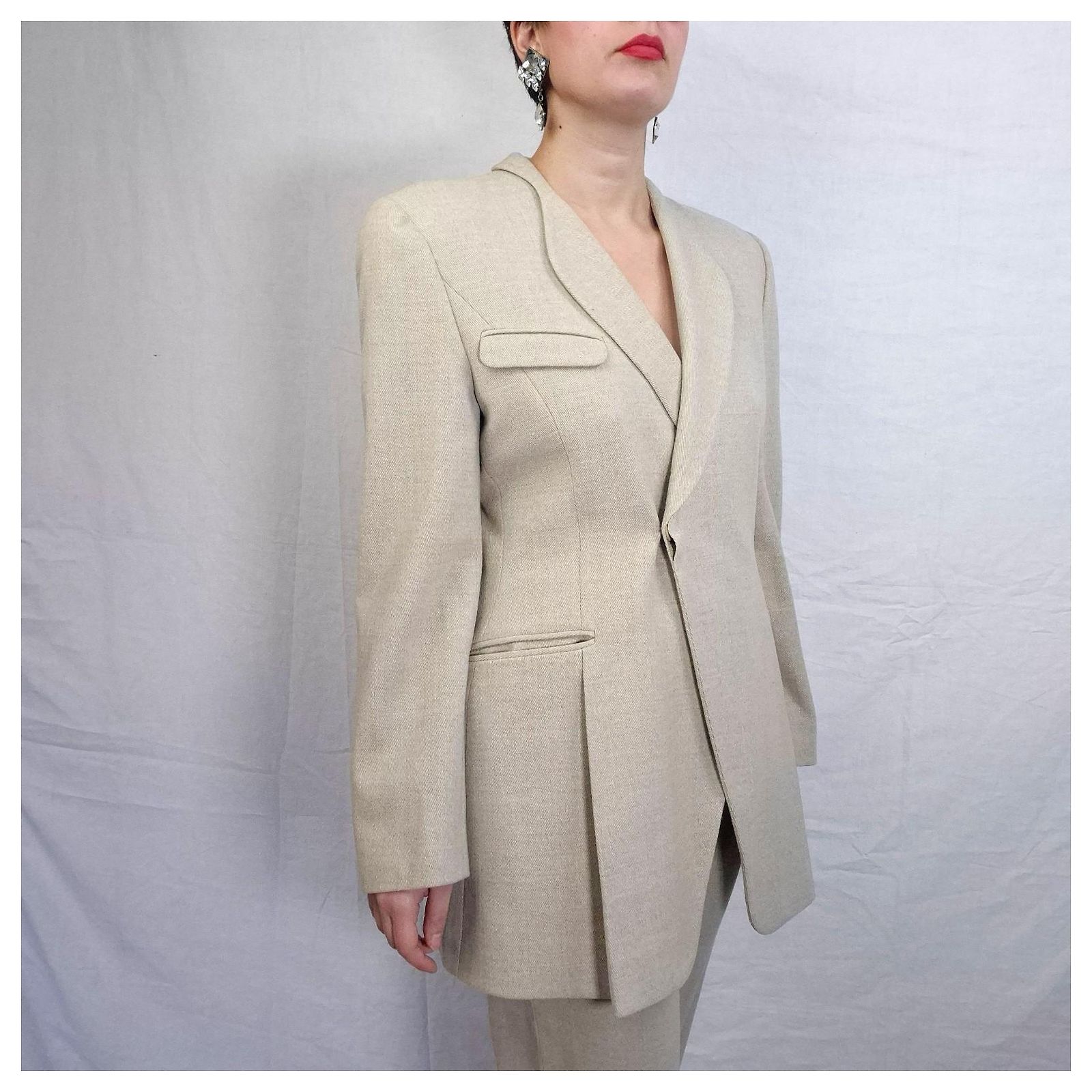 Giorgio Armani 1990s wool pantsuit, Armani vintage minimal chic 