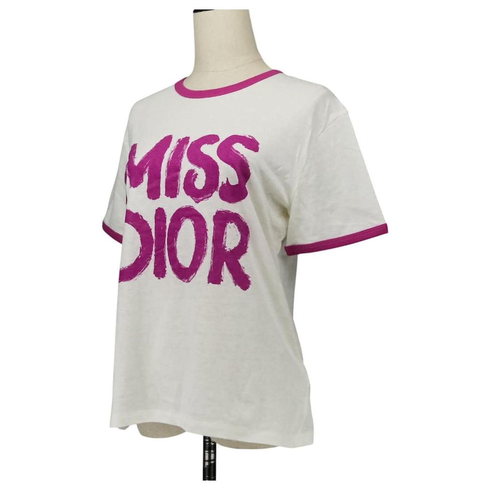 Christian Dior MISS DIOR GRAFFITI Cotton Linen T-shirt Pink White