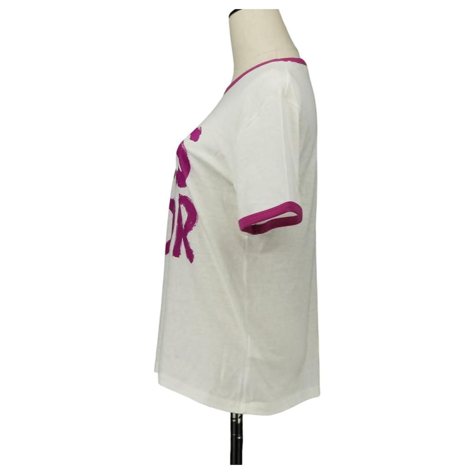 Christian Dior MISS DIOR GRAFFITI Cotton Linen T-shirt Pink White