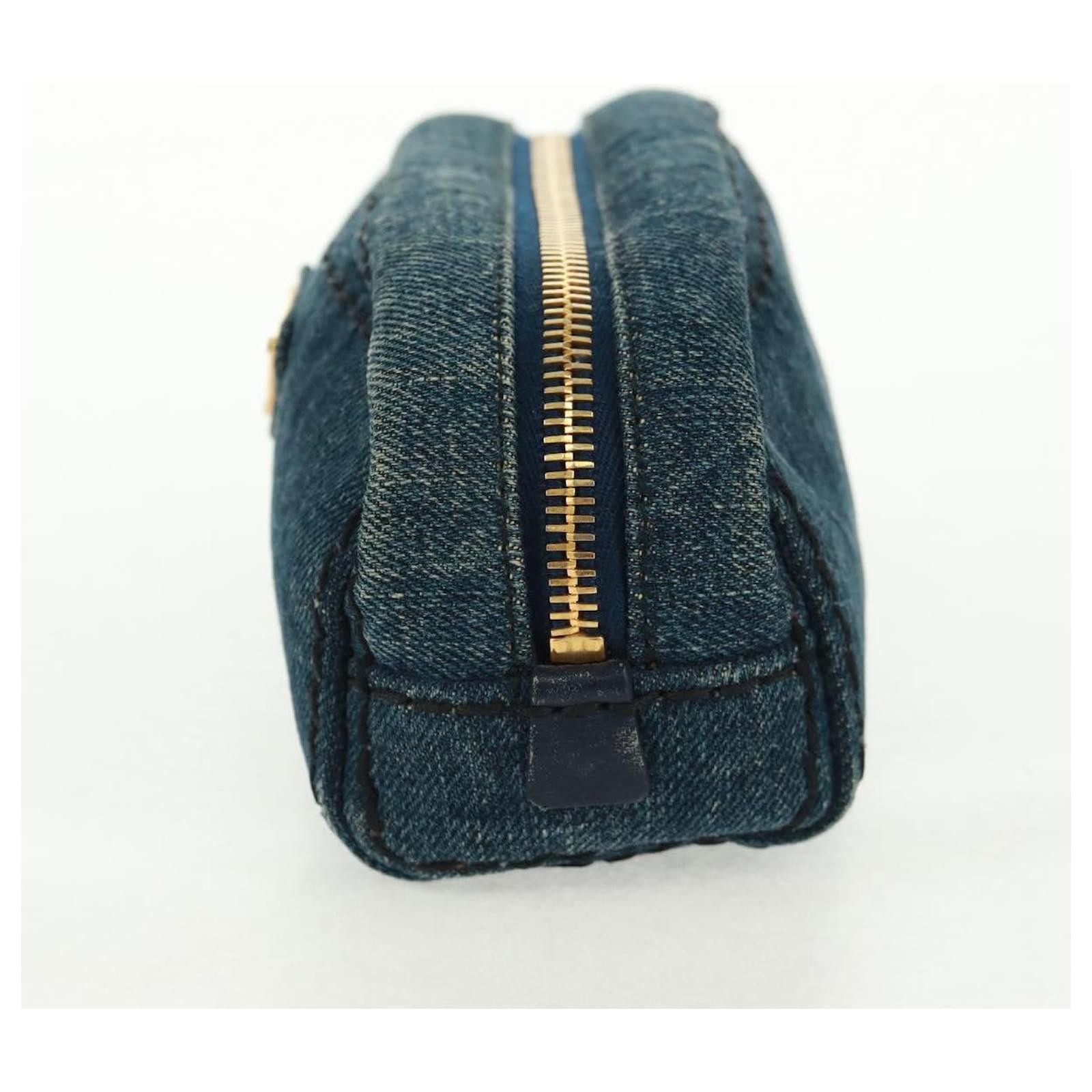 PRADA Pouch Denim Blue Gold Auth yk20168V Golden Cloth ref.2782281