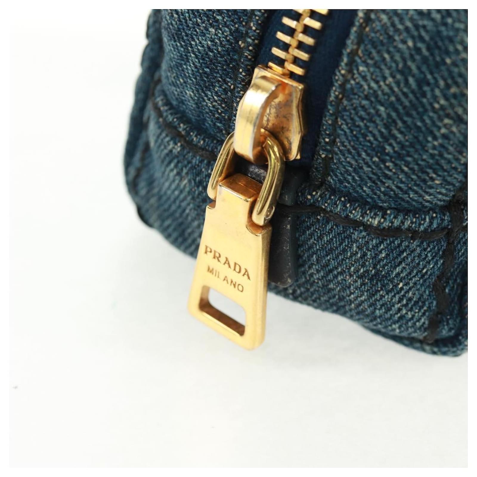 PRADA Pouch Denim Blue Gold Auth yk20168V Golden Cloth ref.2782281
