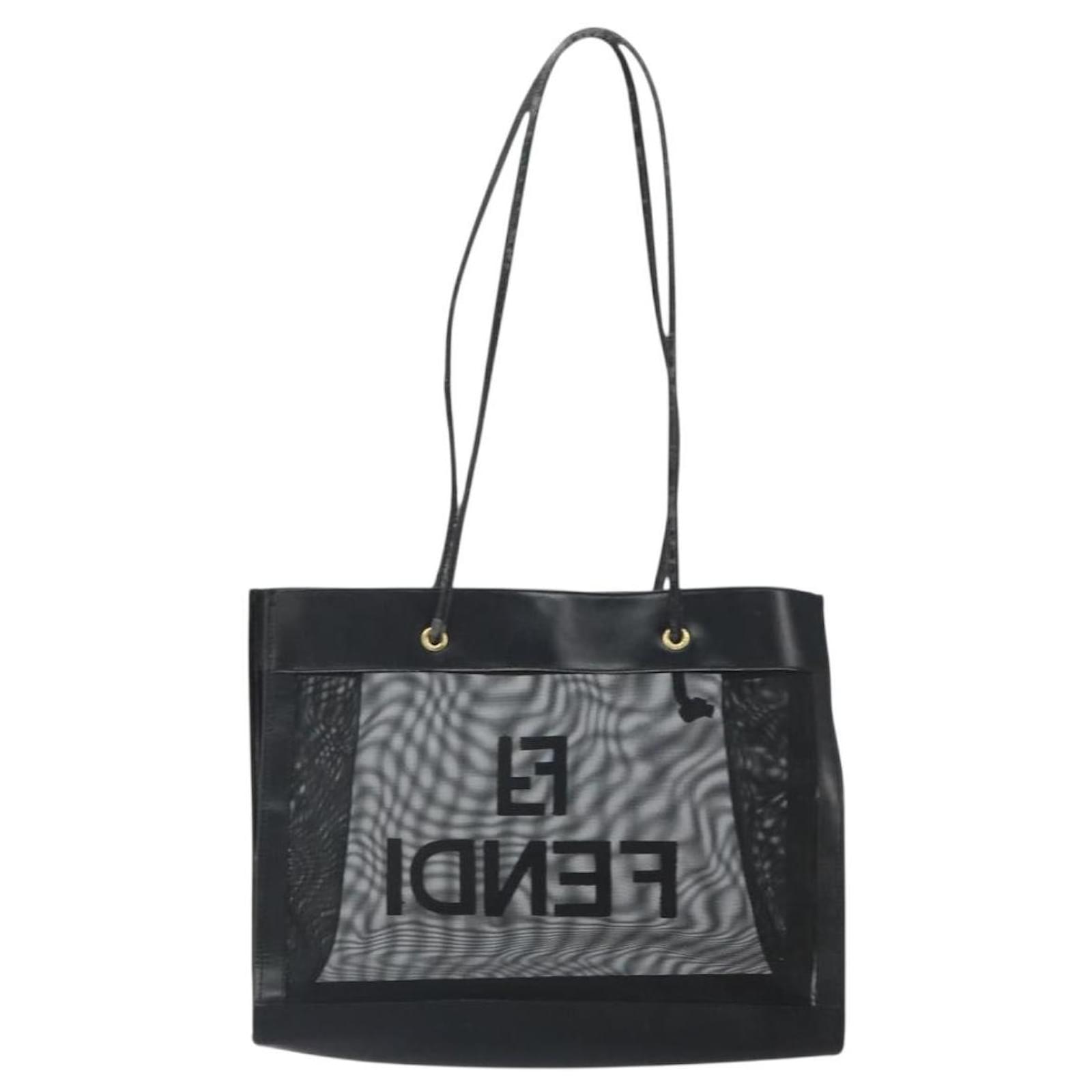 FENDI Mesh Tote Bag Nylon Black Gold Auth 162172 Golden ref