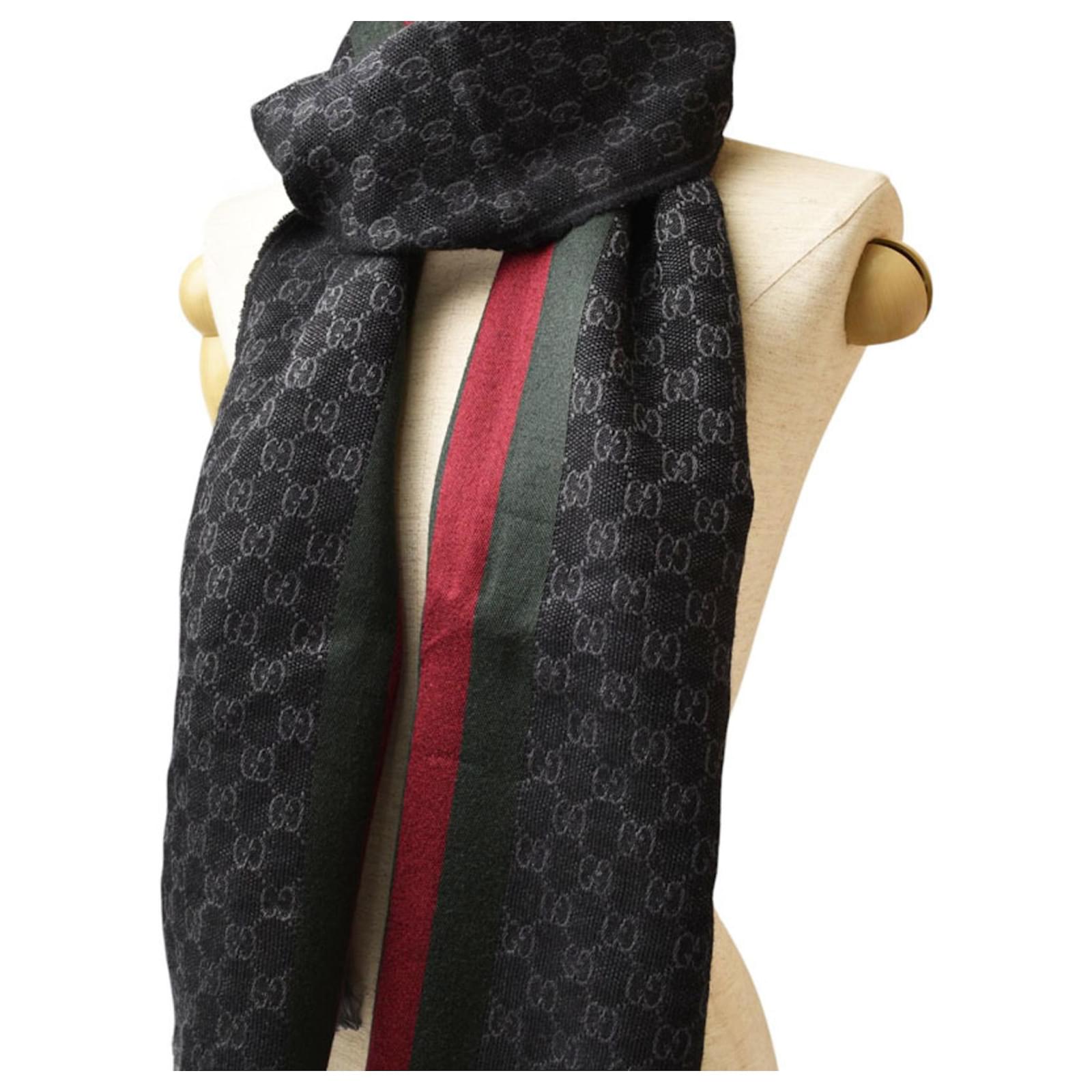 Gucci Winter Scarf, Wool and Silk with GG Pattern Webbing Lines