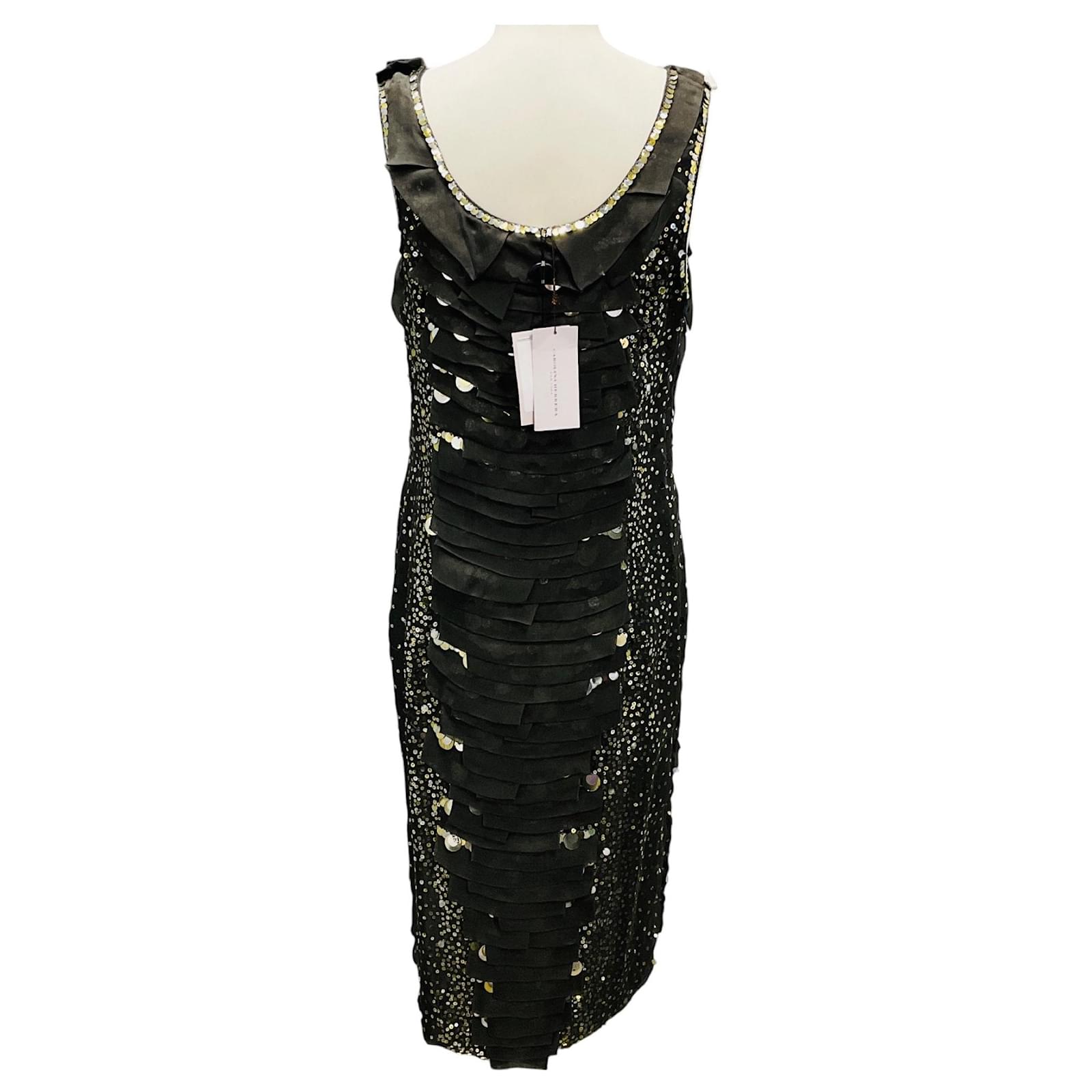 Carolina Herrera Anthracite Sequin Embellished Pleated Cocktail Dress Metallic Silk ref.2813271 - Joli Closet Carolina Herrera Anthracite Sequin Embellished Pleated Cocktail Dress Metallic Silk ref.2813271 - Joli Closet