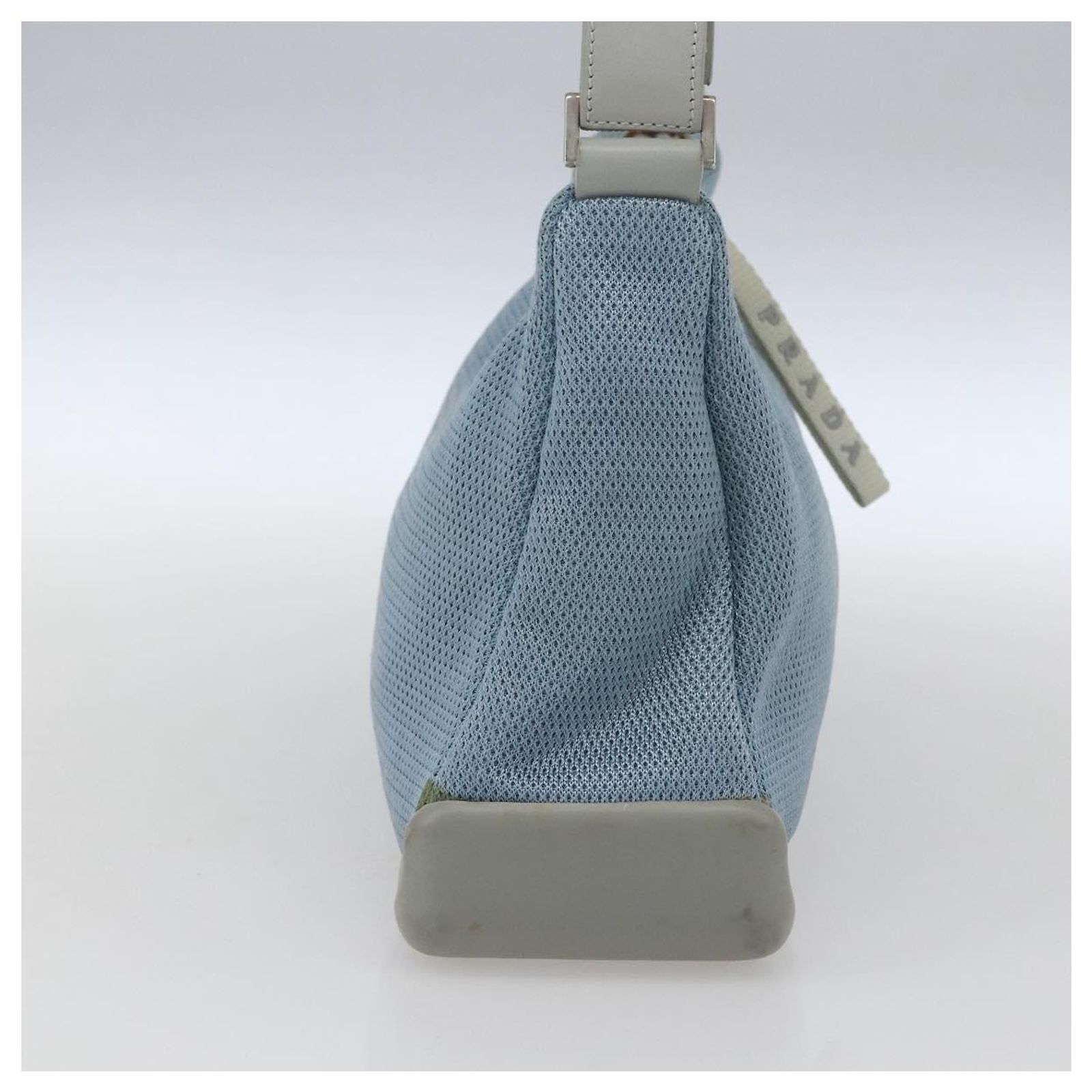 PRADA Sports Shoulder Bag Nylon Blue Silver Auth 166762 Silvery 